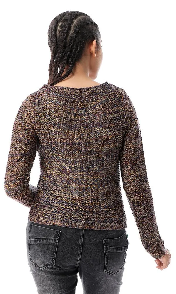 56057 Multicolour Crew Neck Colorful Chunky Pullover