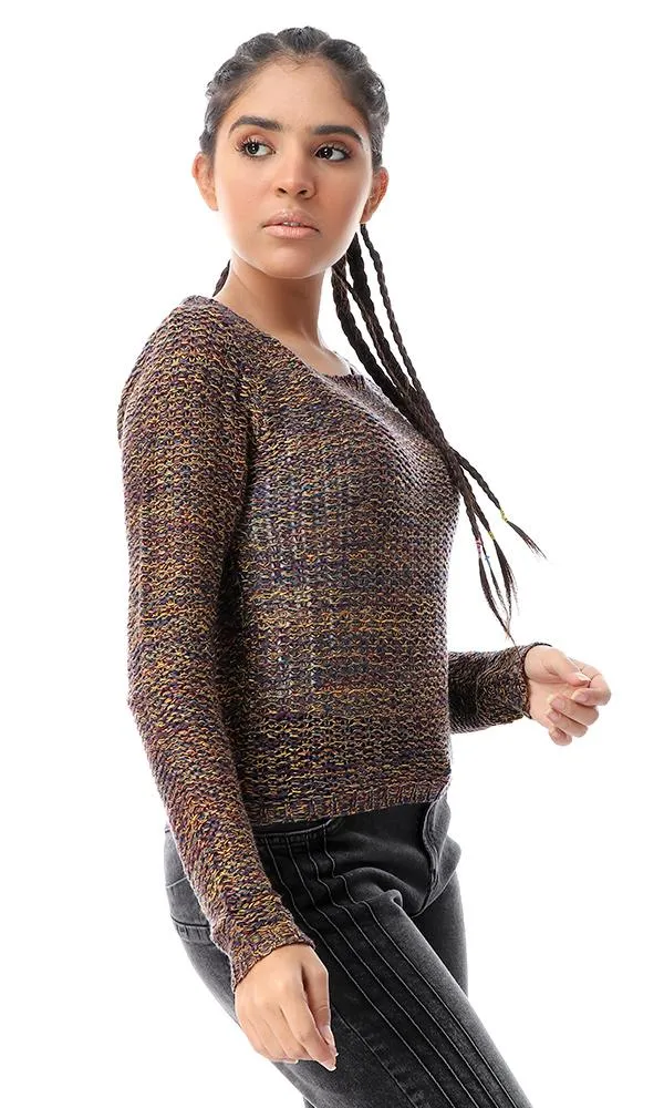 56057 Multicolour Crew Neck Colorful Chunky Pullover