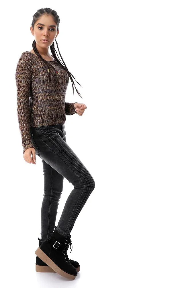 56057 Multicolour Crew Neck Colorful Chunky Pullover