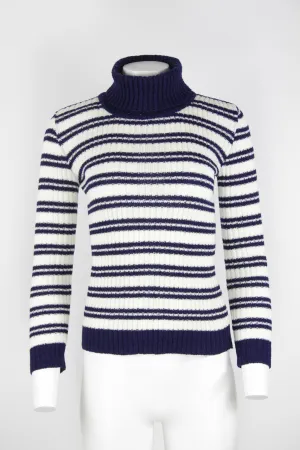 70s/80s striped polo neck jumper - Navy - M