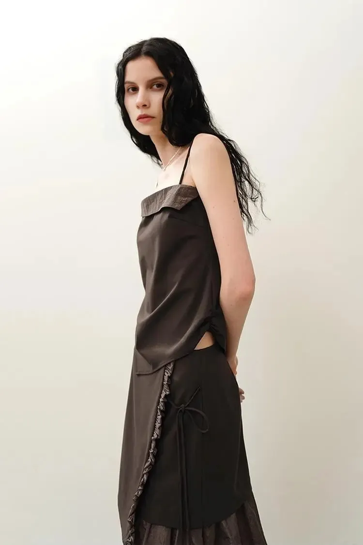 Asymmetric Spaghetti Strap Tank Top with Cinched Waist