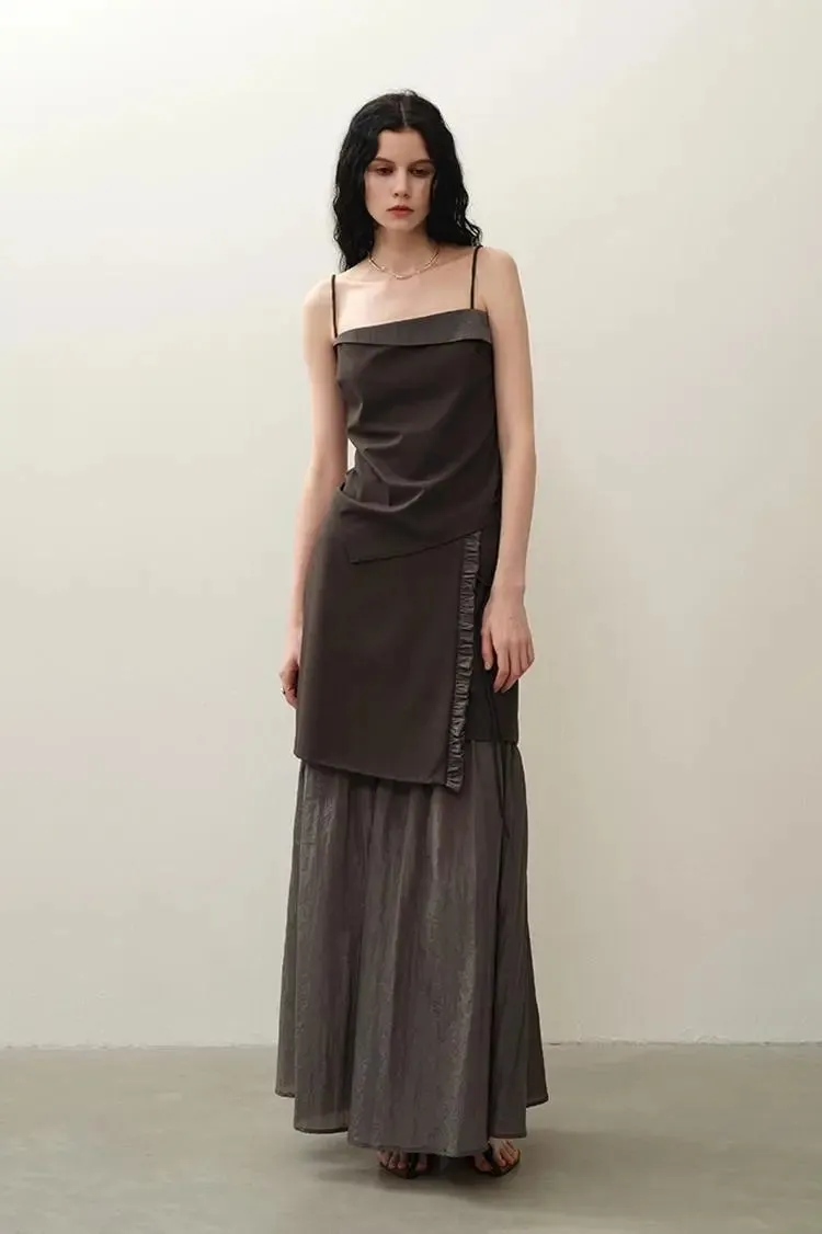 Asymmetric Spaghetti Strap Tank Top with Cinched Waist