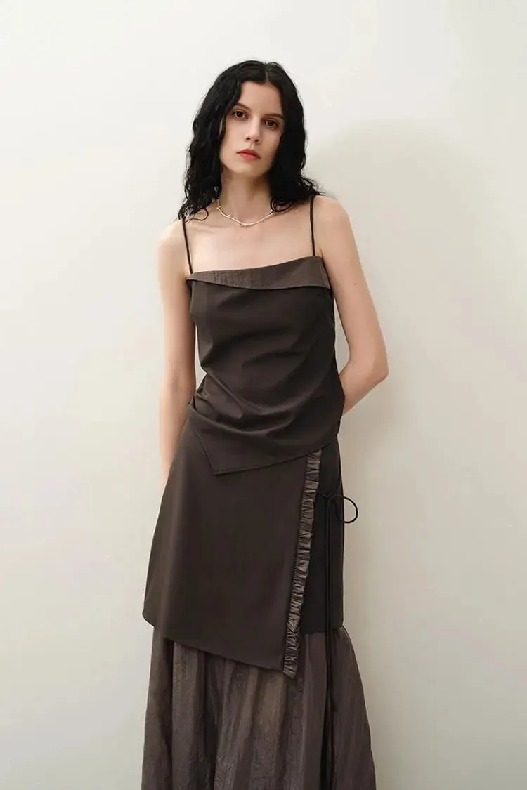 Asymmetric Spaghetti Strap Tank Top with Cinched Waist