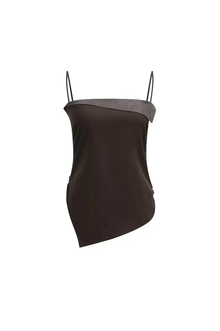 Asymmetric Spaghetti Strap Tank Top with Cinched Waist