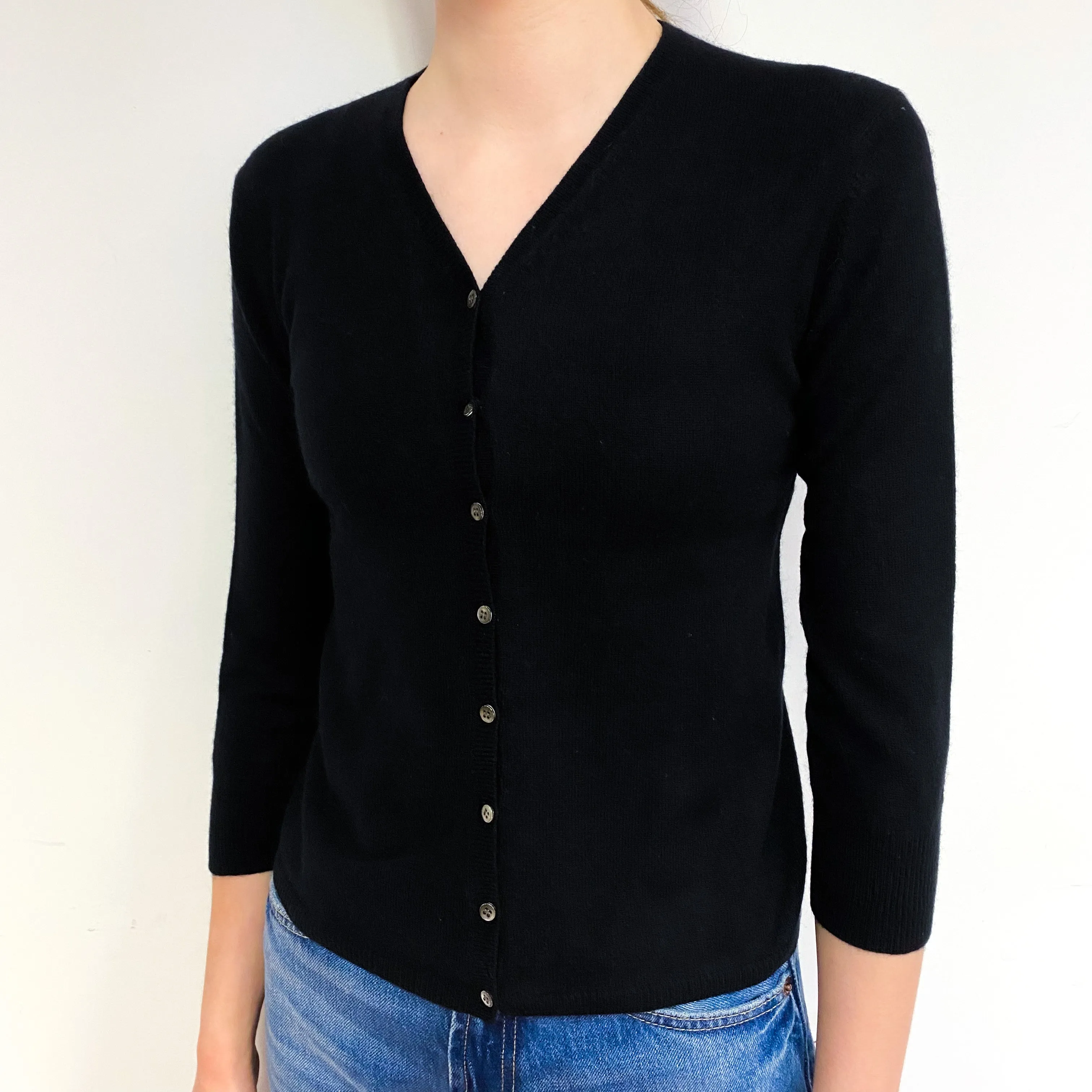 Black 3/4 Sleeve Cashmere V-Neck Cardigan Extra Small