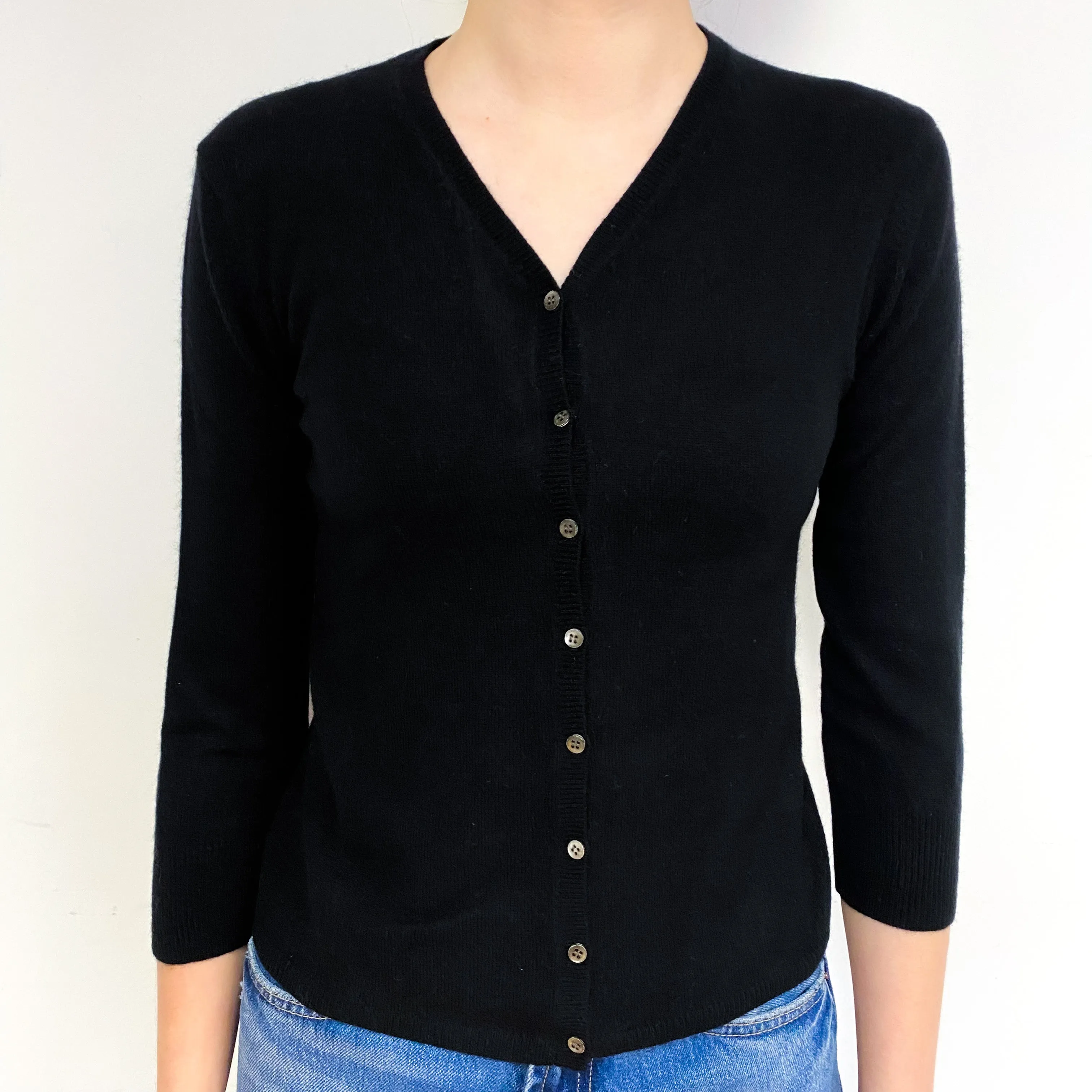 Black 3/4 Sleeve Cashmere V-Neck Cardigan Extra Small