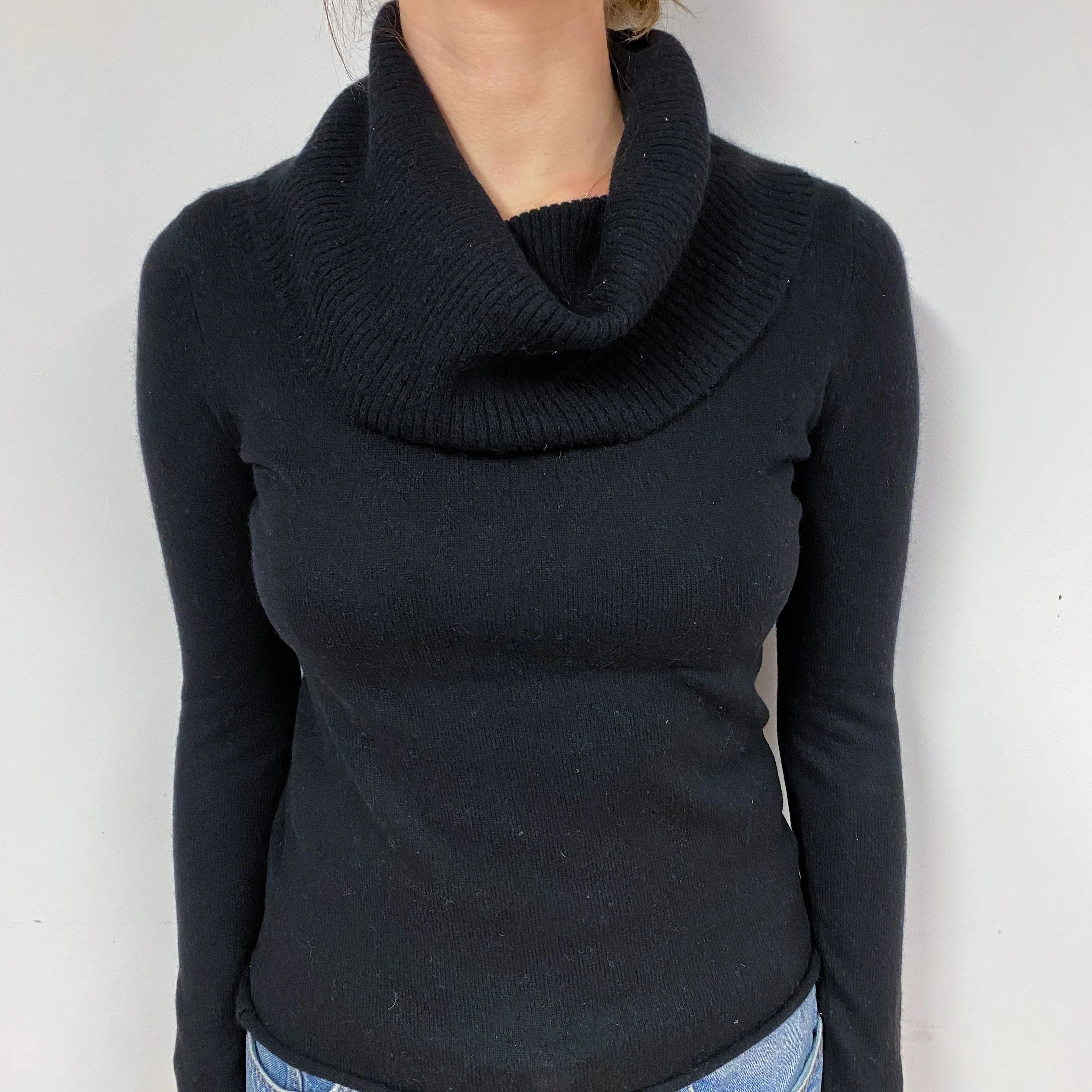 Black Cashmere Cowl Neck Jumper Small