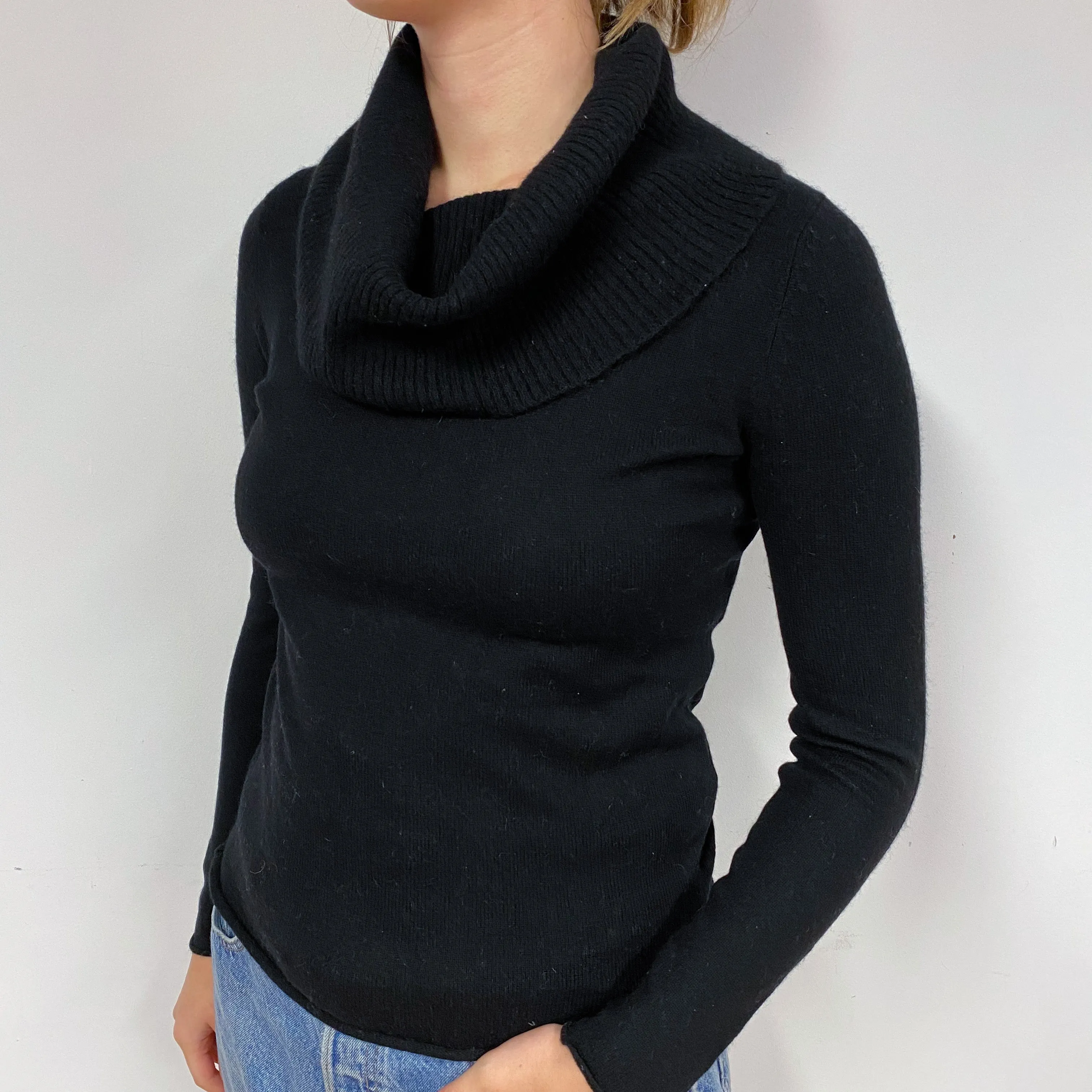 Black Cashmere Cowl Neck Jumper Small