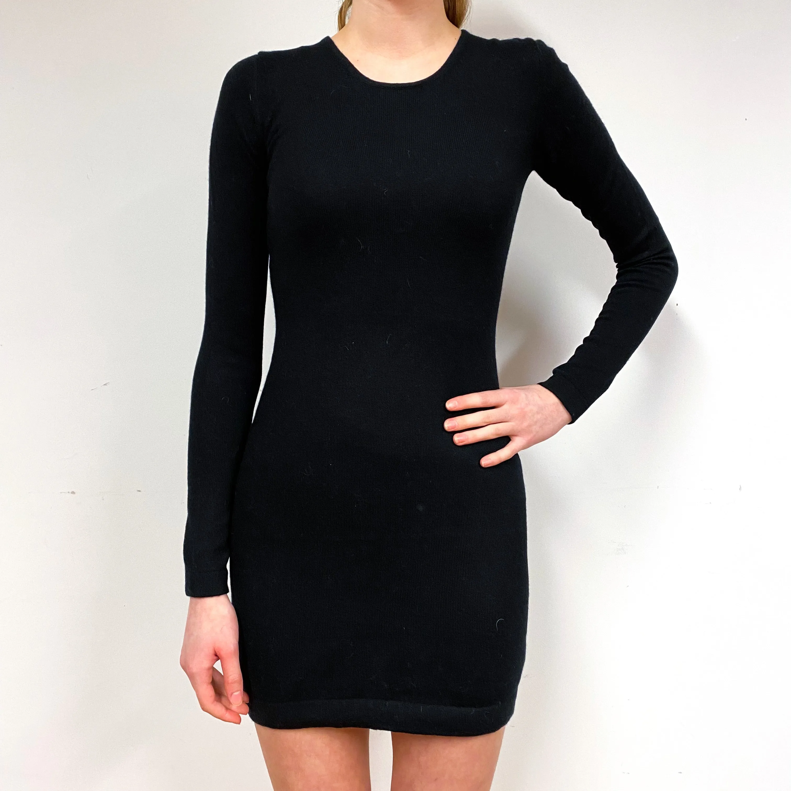 Black Cashmere Crew Neck Mini Dress Extra Small