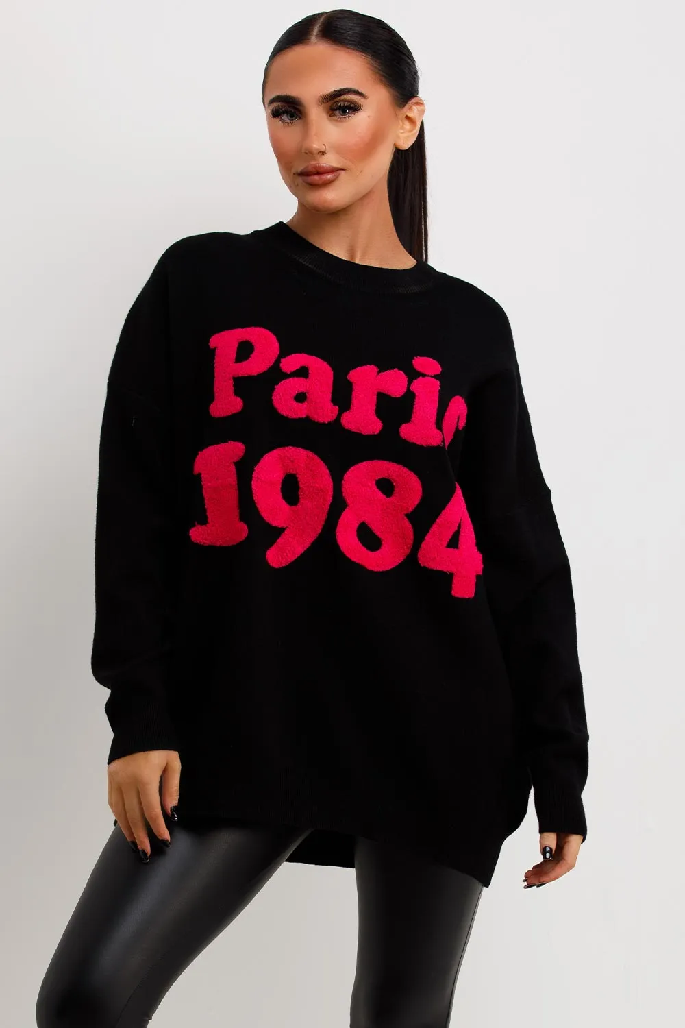 Black Knitted Jumper With Paris 1984 Towelling