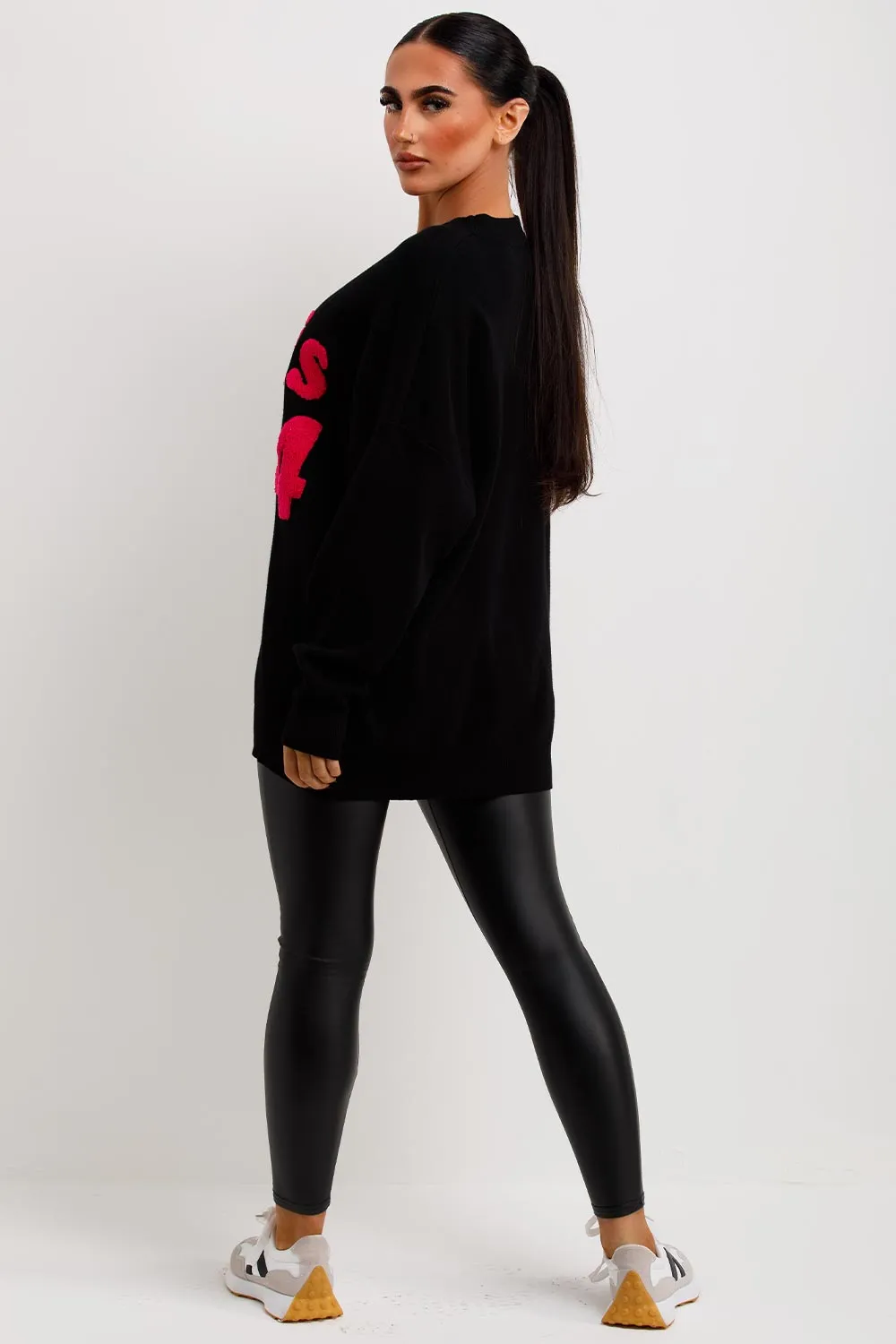 Black Knitted Jumper With Paris 1984 Towelling