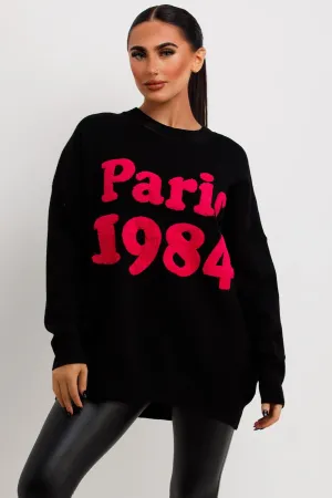 Black Knitted Jumper With Paris 1984 Towelling