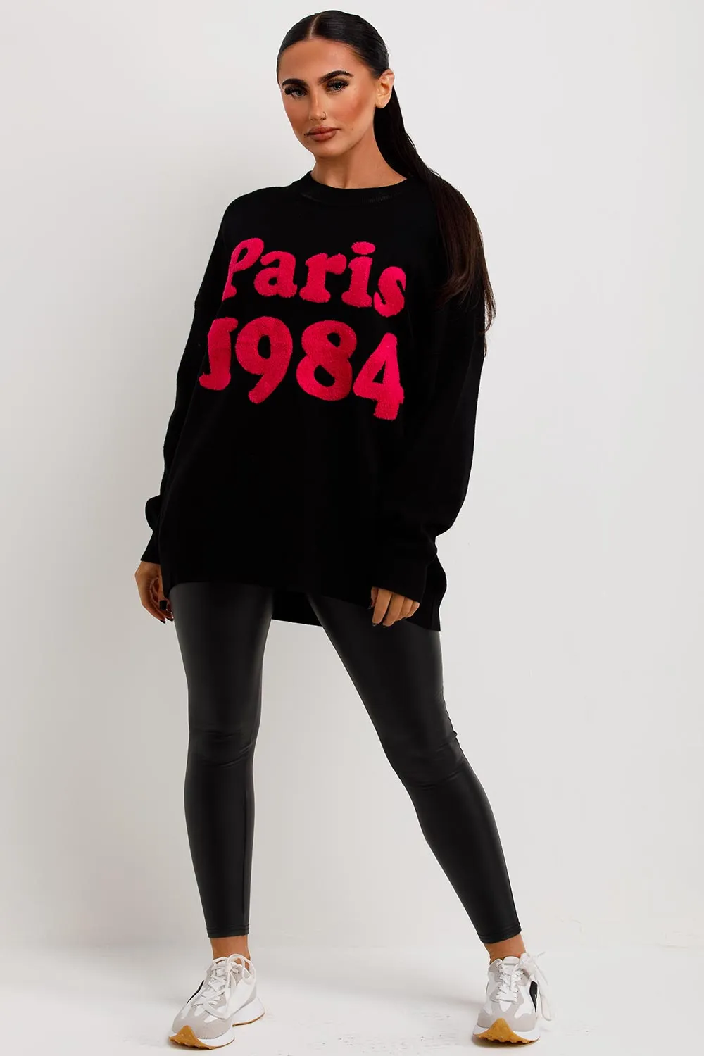 Black Knitted Jumper With Paris 1984 Towelling