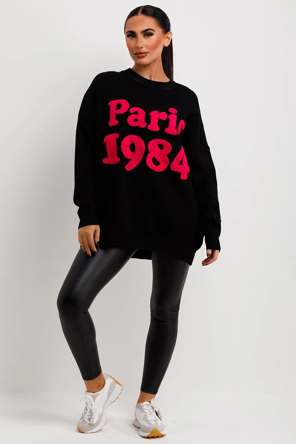 Black Knitted Jumper With Paris 1984 Towelling