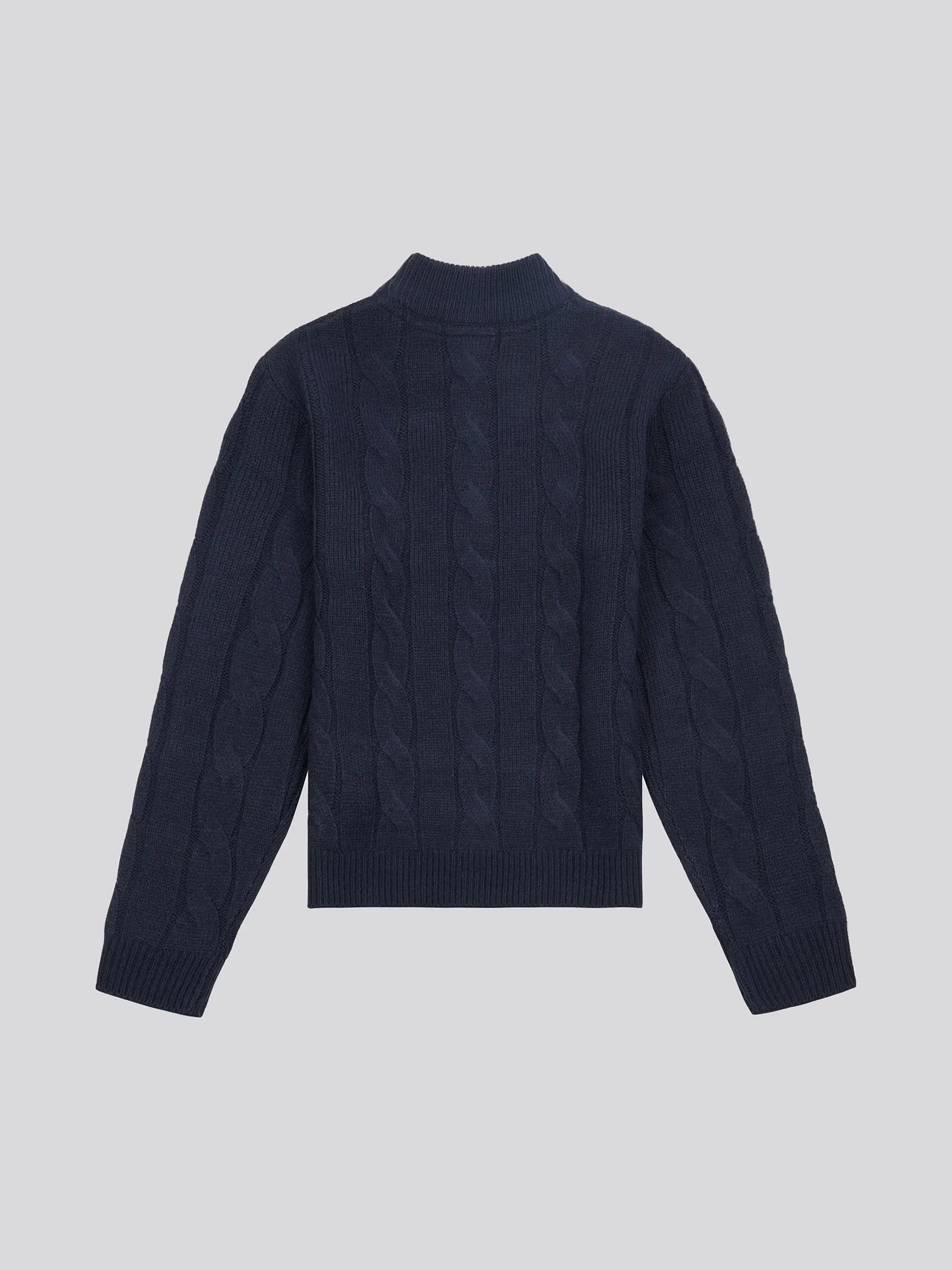 Boys Cable Knit Funnel Neck Jumper in Dark Sapphire Navy / Moonlight Blue DHM
