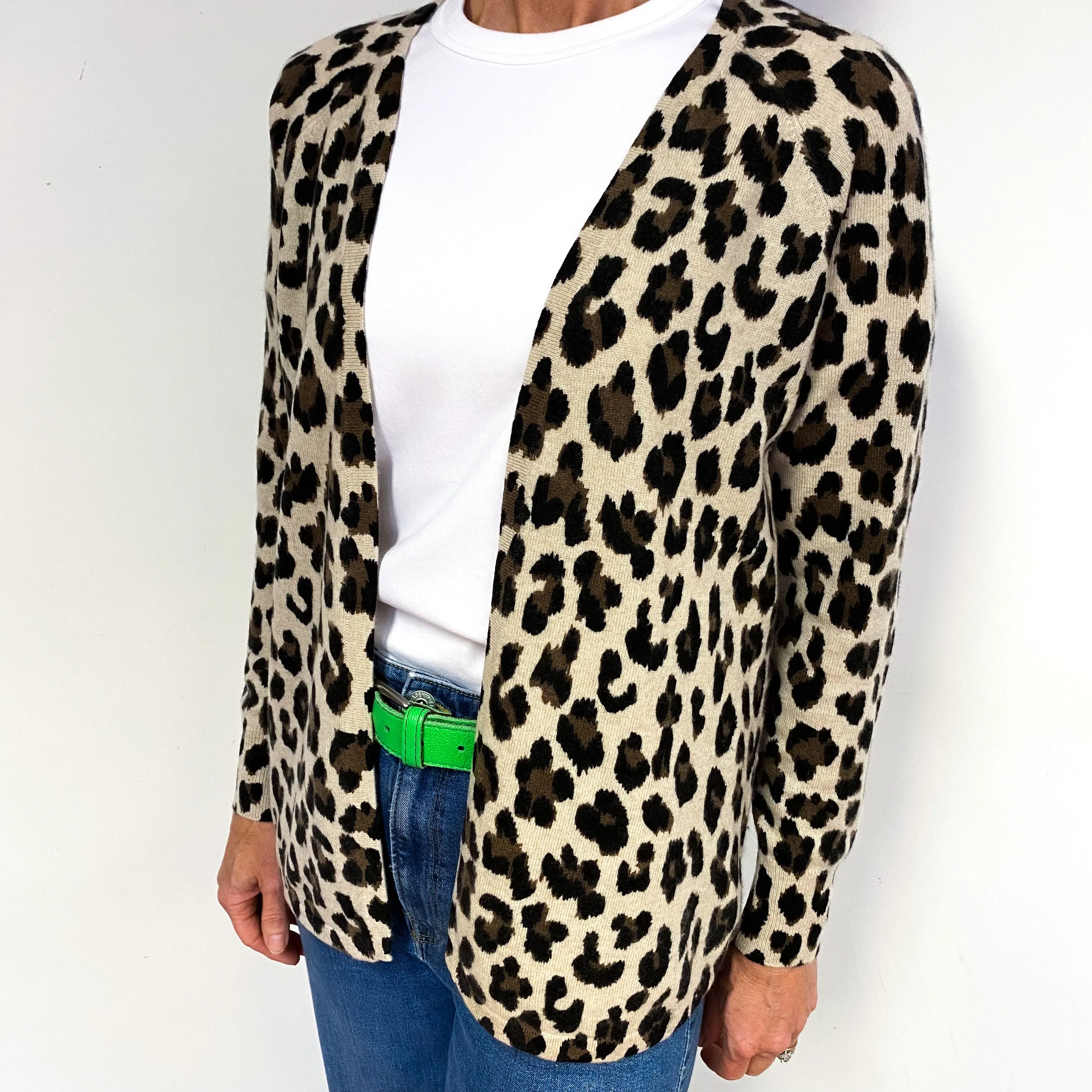 Brown Leopard Print Cashmere Edge to Edge Cardigan Medium