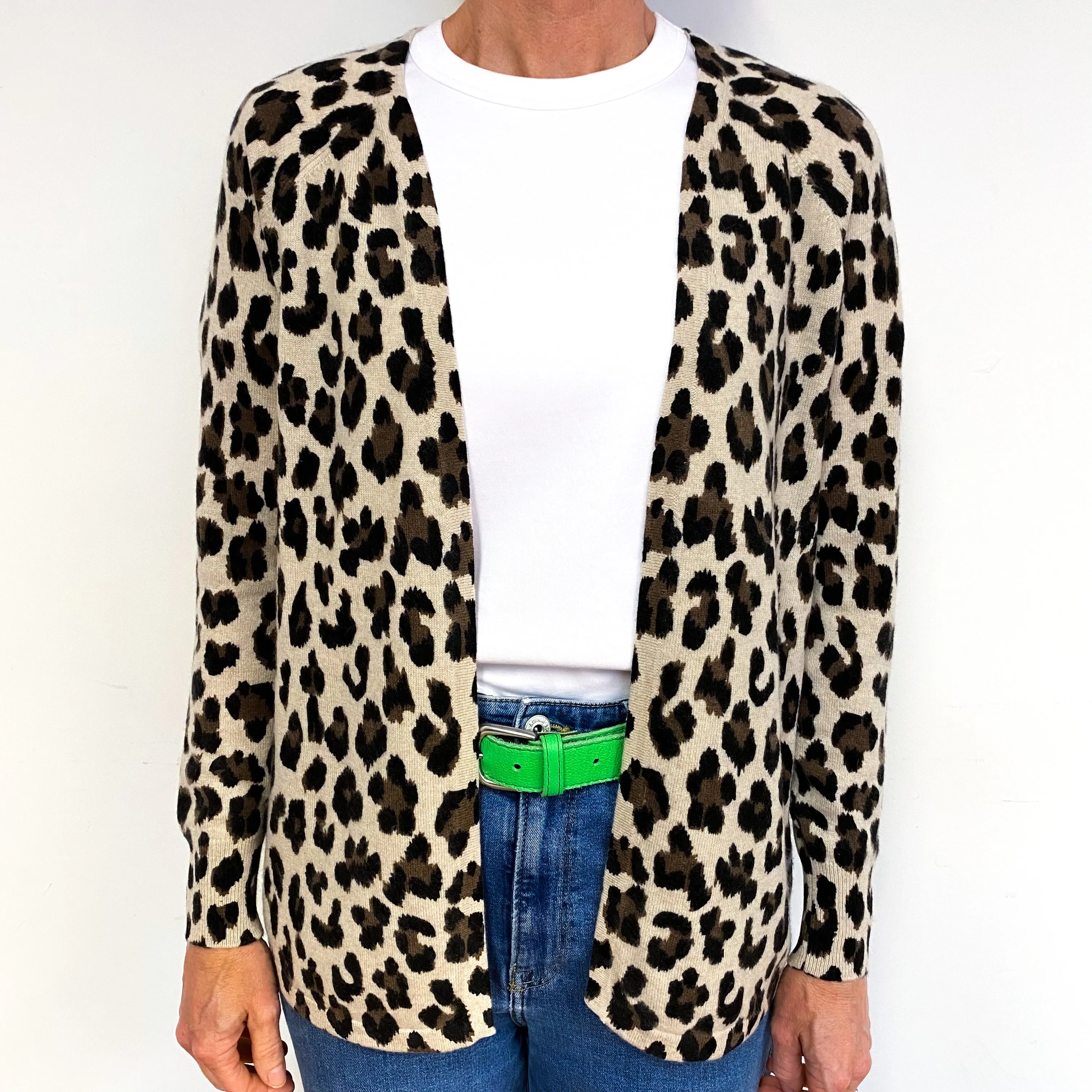 Brown Leopard Print Cashmere Edge to Edge Cardigan Medium
