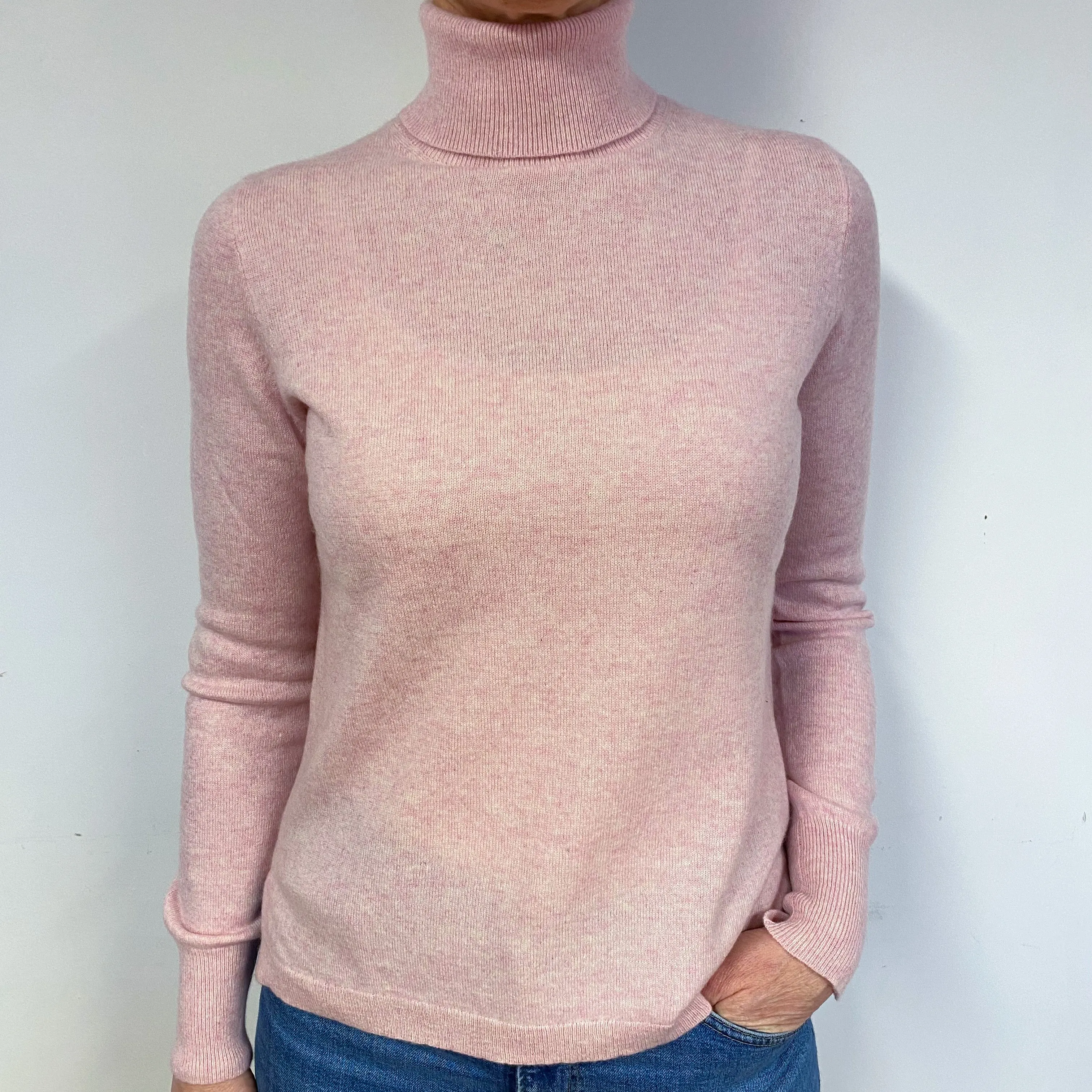 Carnation Pink Cashmere Polo Neck Jumper Medium