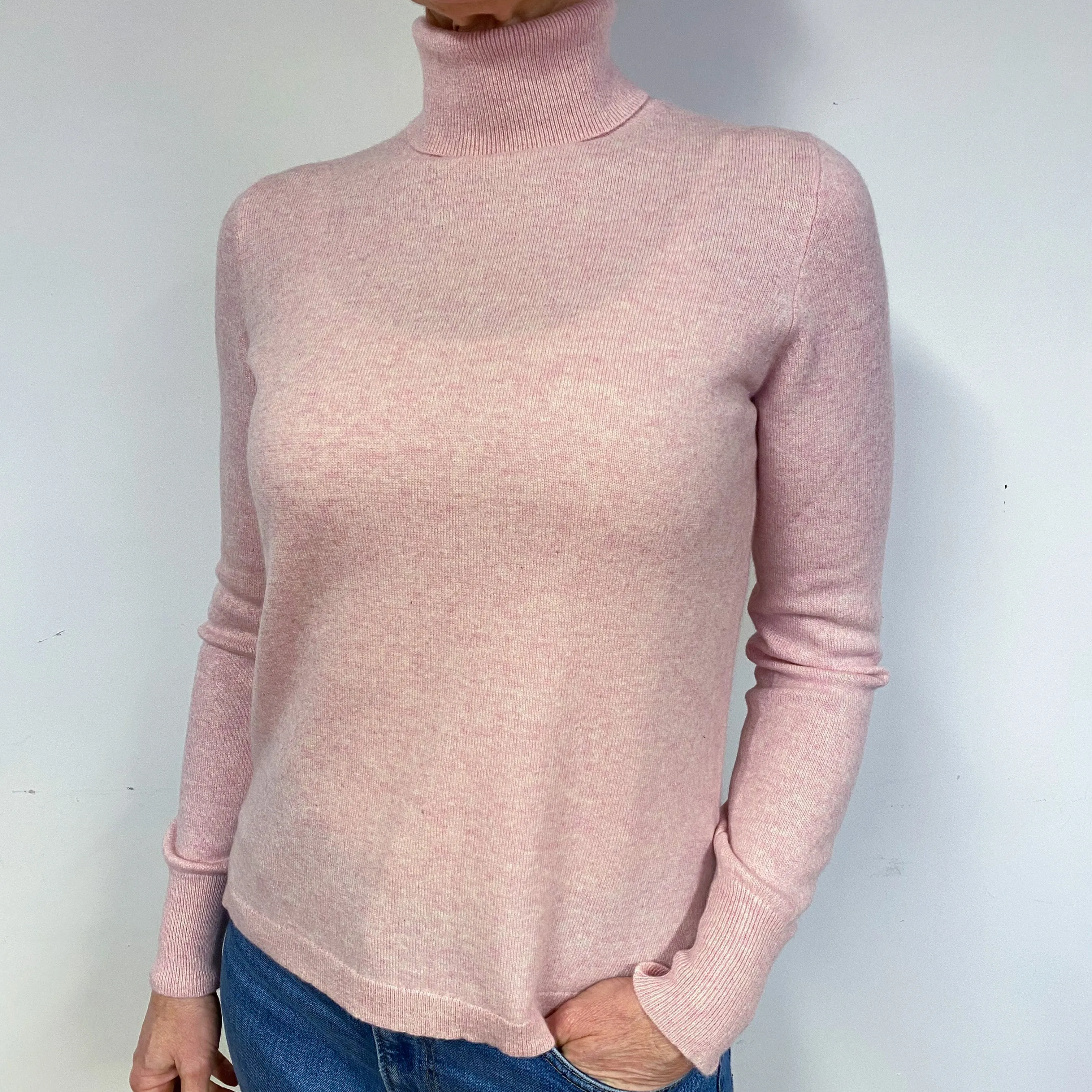 Carnation Pink Cashmere Polo Neck Jumper Medium