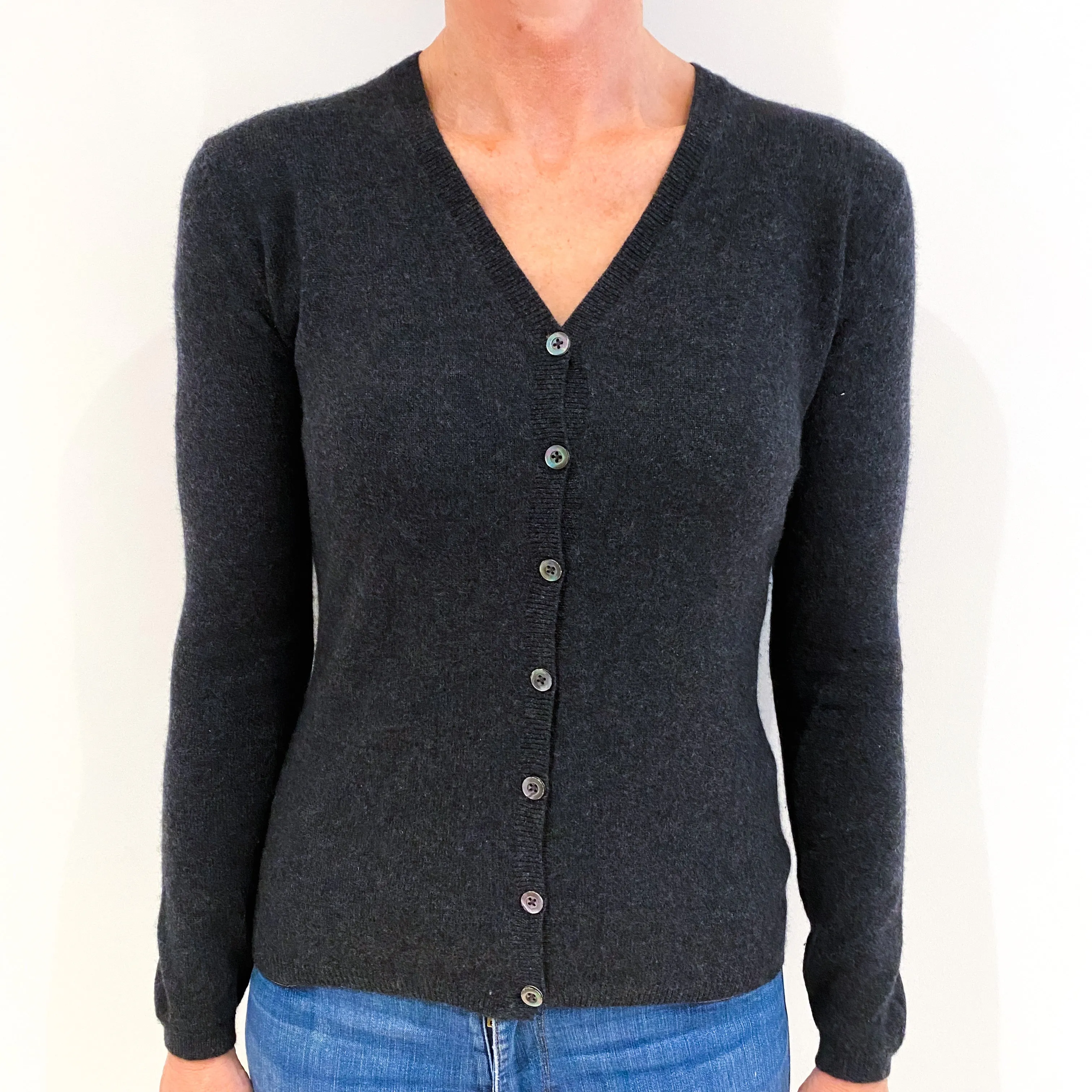 Charcoal Grey Cashmere V-Neck Cardigan Small