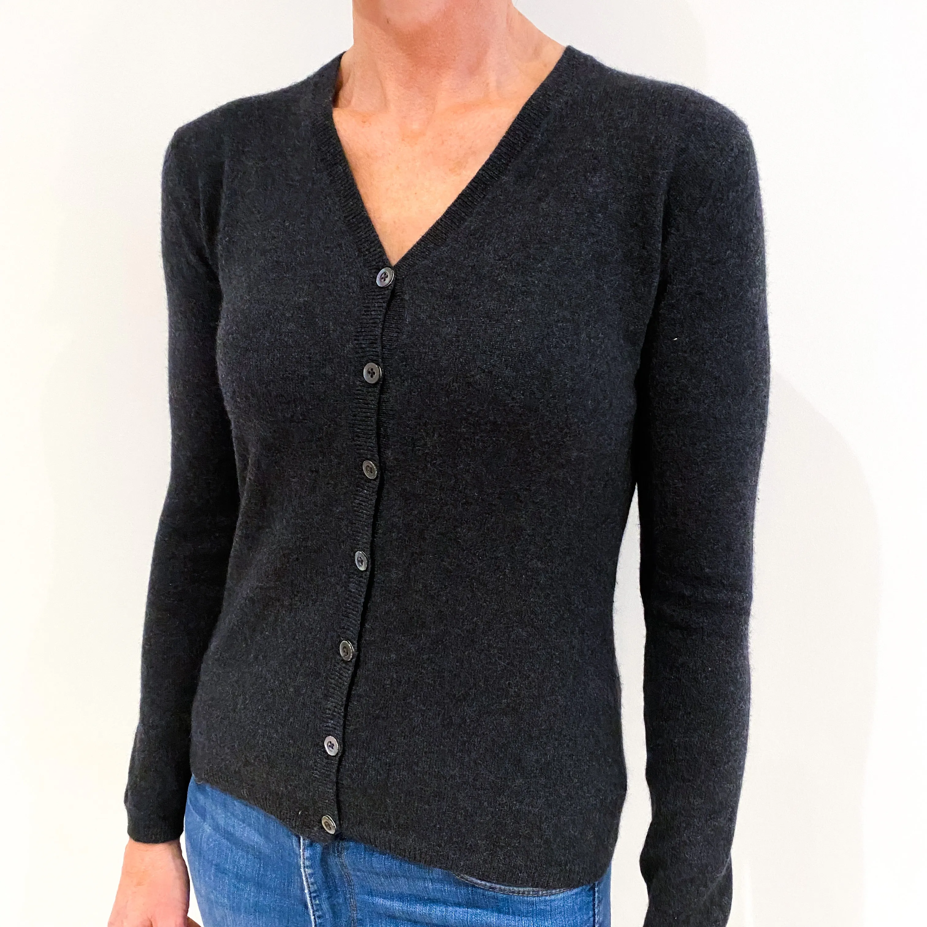 Charcoal Grey Cashmere V-Neck Cardigan Small