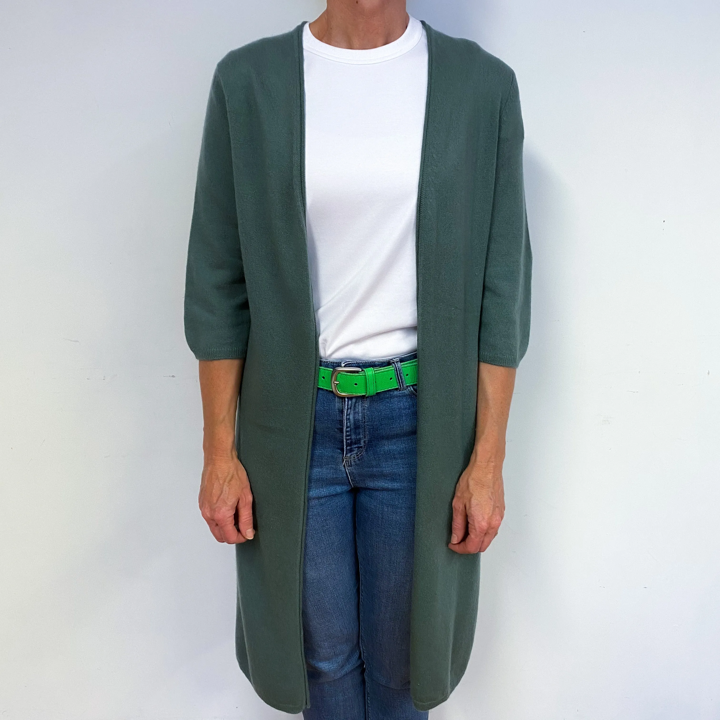 Dark Sage Green Cashmere Edge to Edge Cardigan Medium