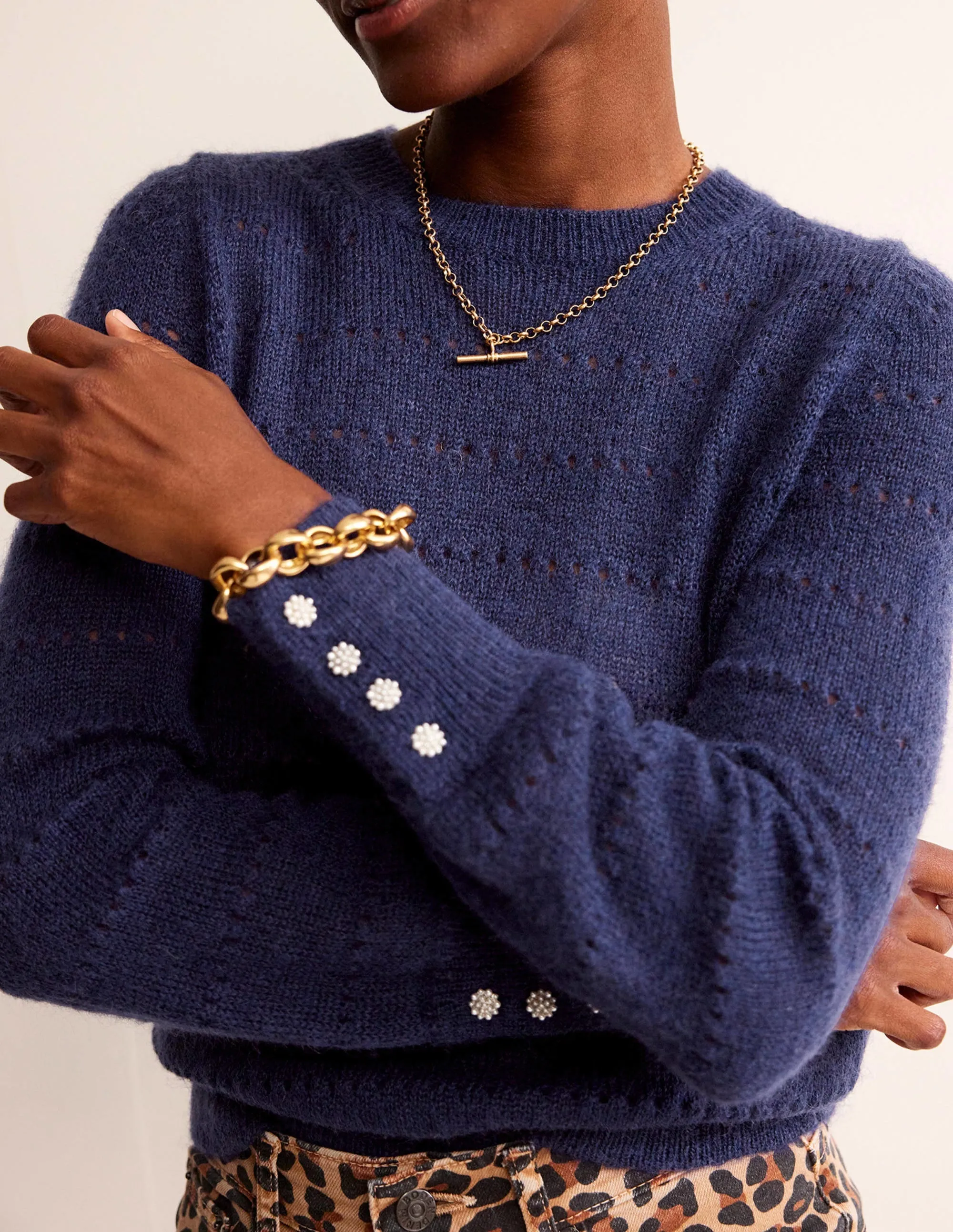 Fluffy Textured Jumper-Navy