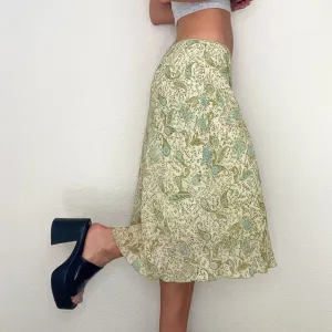 Green Paisley Y2K Midi Skirt