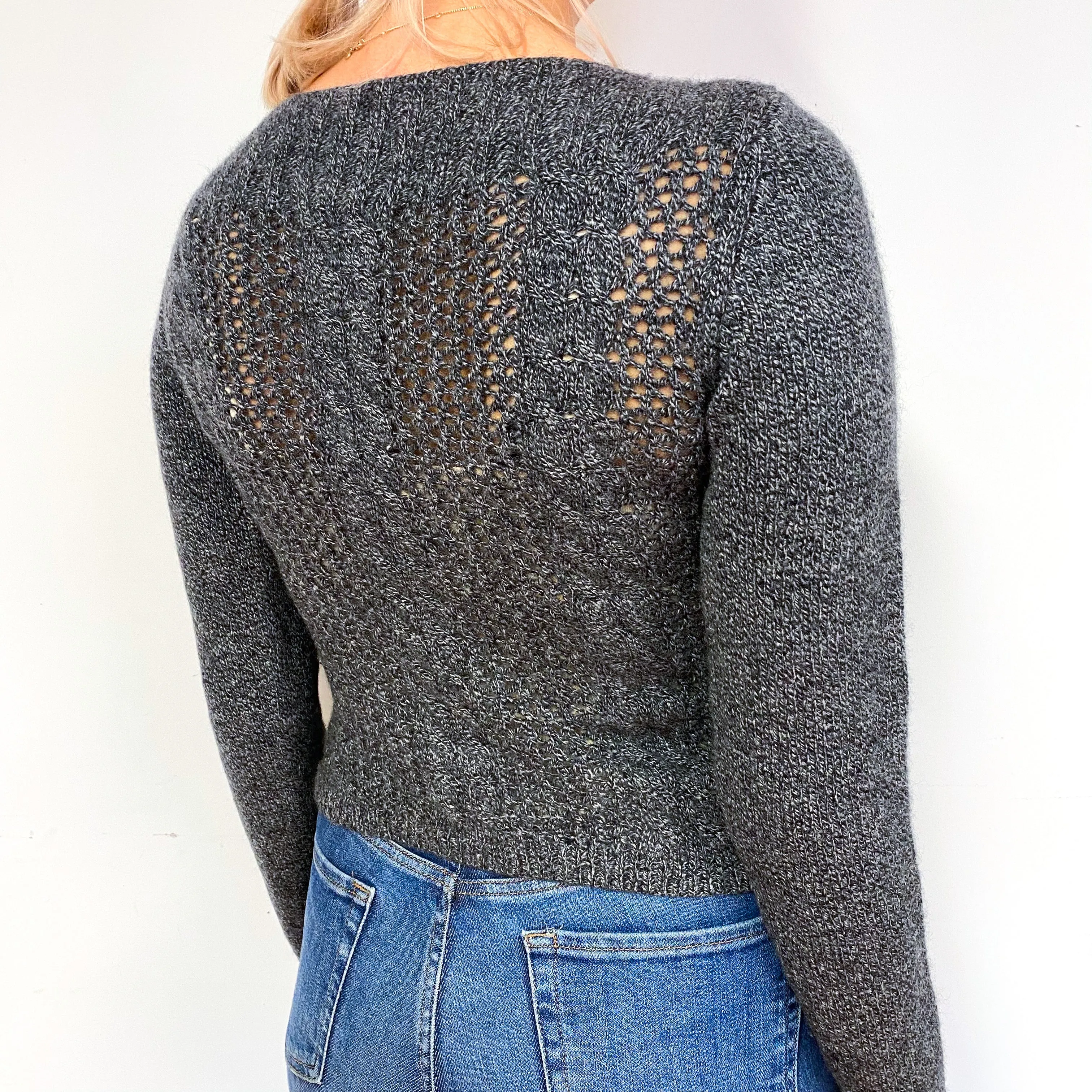 Grey Marl Mesh Back Cashmere Crew Neck Jumper Small