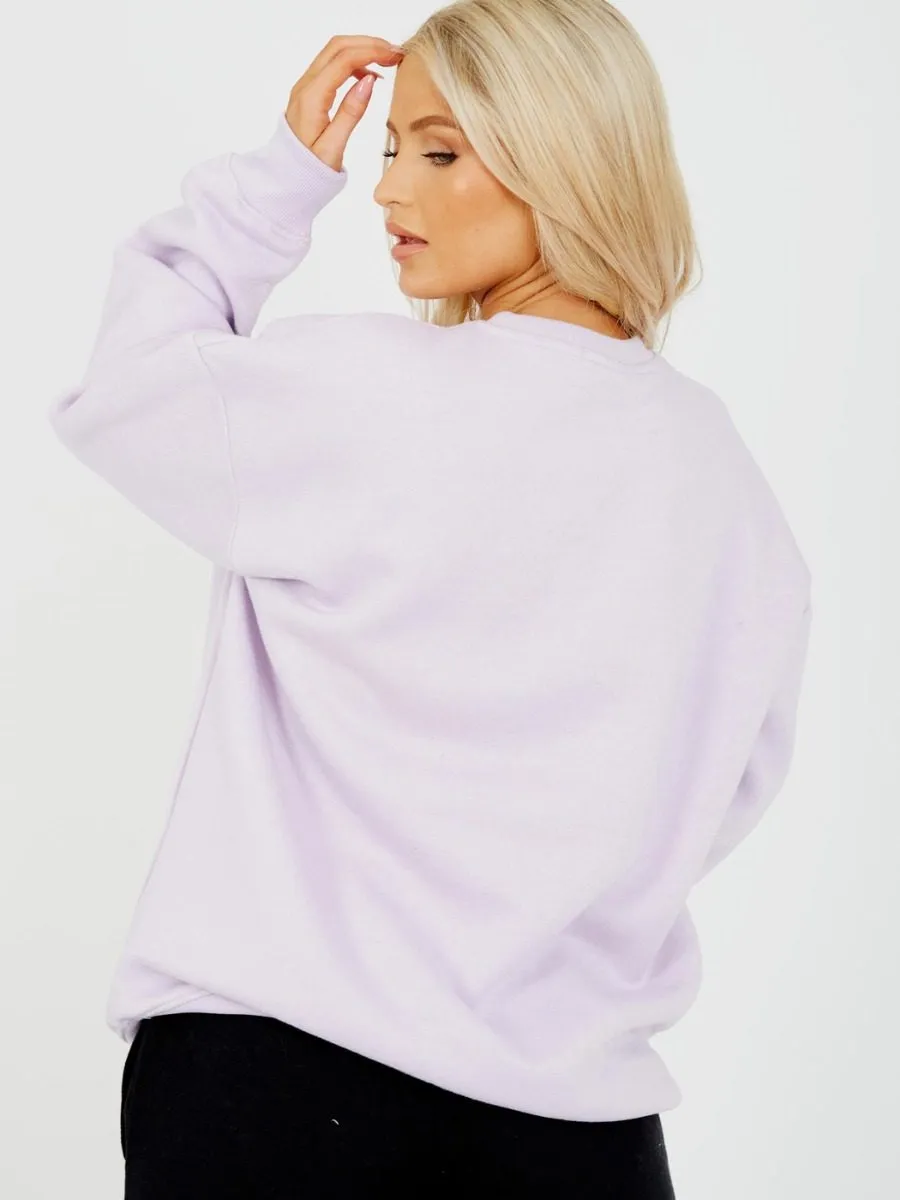 Heather COLUMBIA Embroidered Sweatshirt Jumper In Lilac