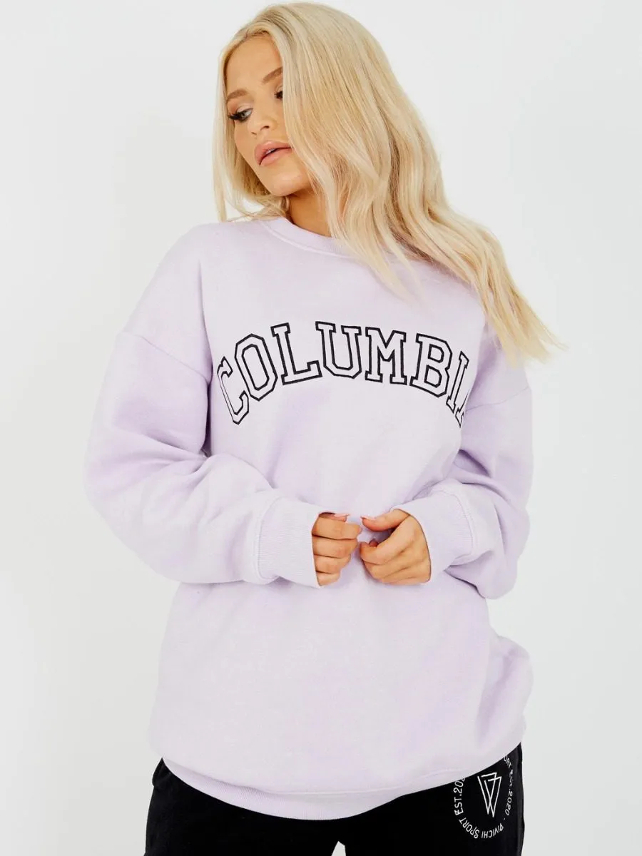 Heather COLUMBIA Embroidered Sweatshirt Jumper In Lilac