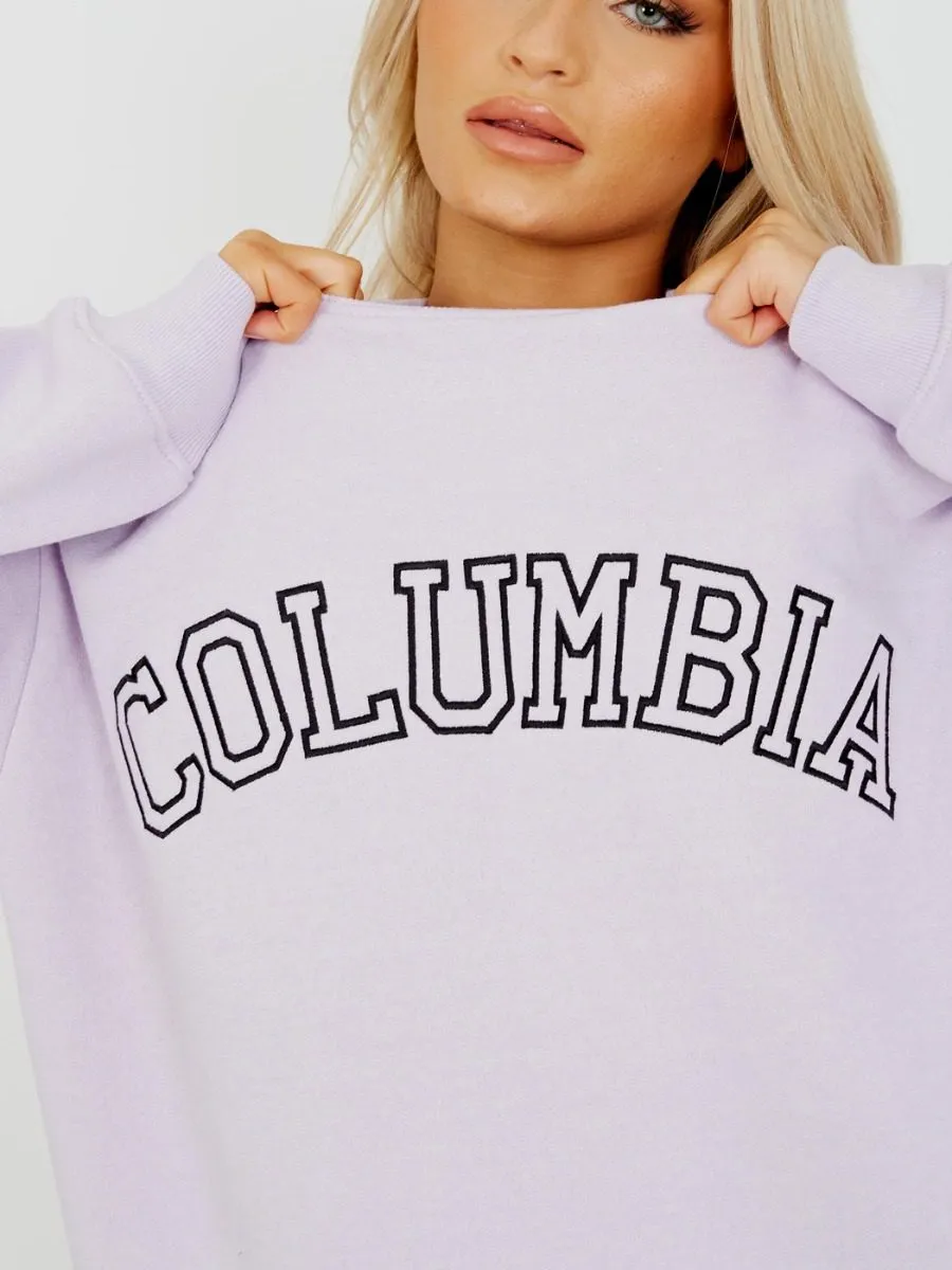 Heather COLUMBIA Embroidered Sweatshirt Jumper In Lilac