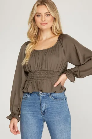 Honeydew Satin Top In Mocha