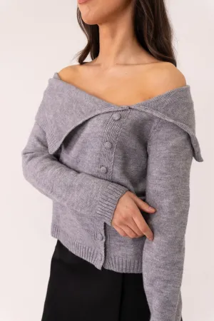 Kiera Asymmetric Bardot Jumper In Grey