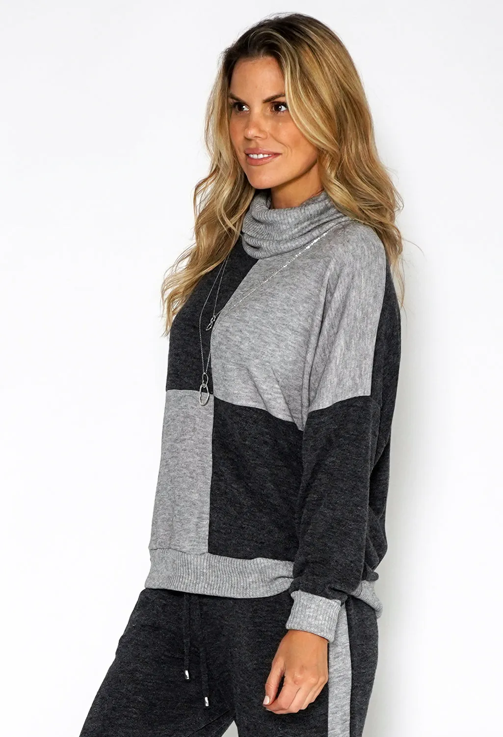 Lux Lounge Grey Knit Jumper with Necklace Detail
