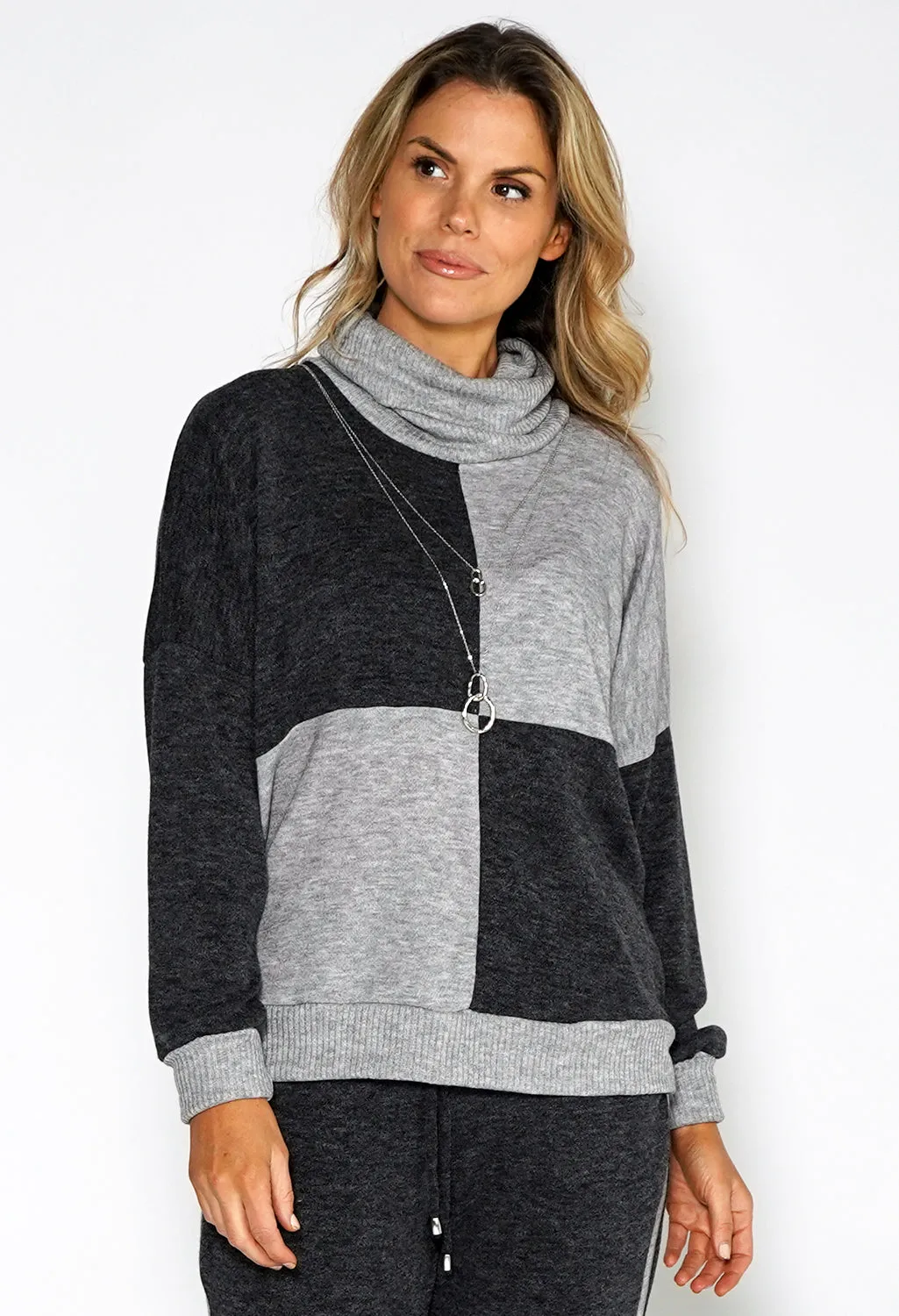 Lux Lounge Grey Knit Jumper with Necklace Detail