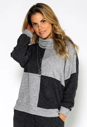 Lux Lounge Grey Knit Jumper with Necklace Detail