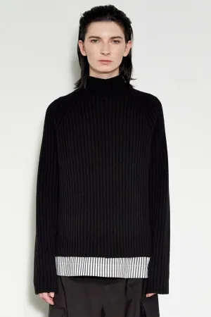 MeiMeij Women's Jumper Ribbed Tie Back Black M4IZ70