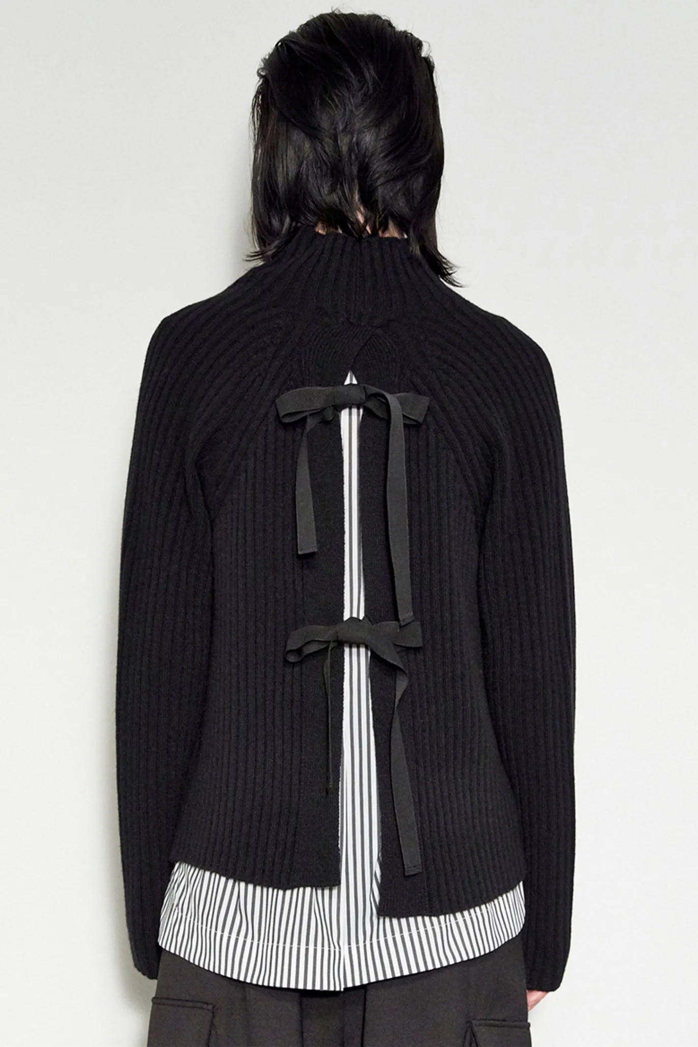 MeiMeij Women's Jumper Ribbed Tie Back Black M4IZ70
