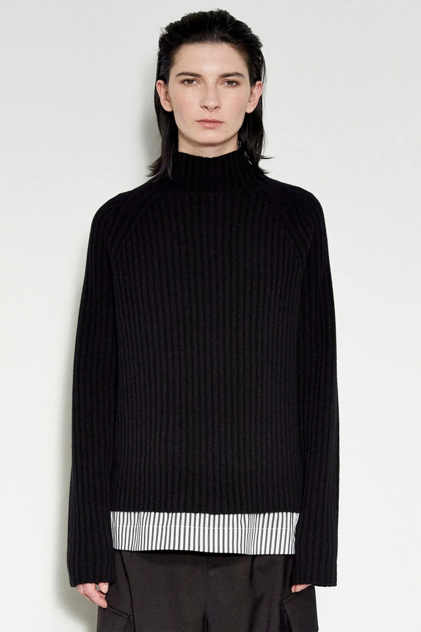 MeiMeij Women's Jumper Ribbed Tie Back Black M4IZ70