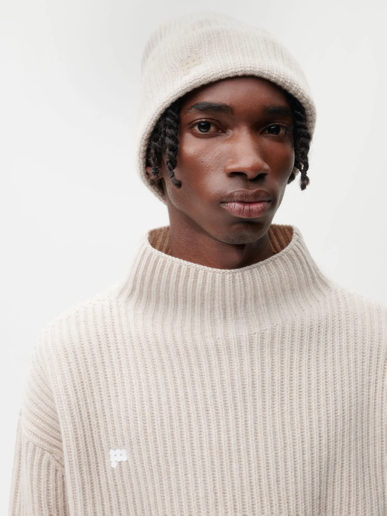 Mens Archive Recycled Cashmere Funnel-Neck Sweater—oatmeal