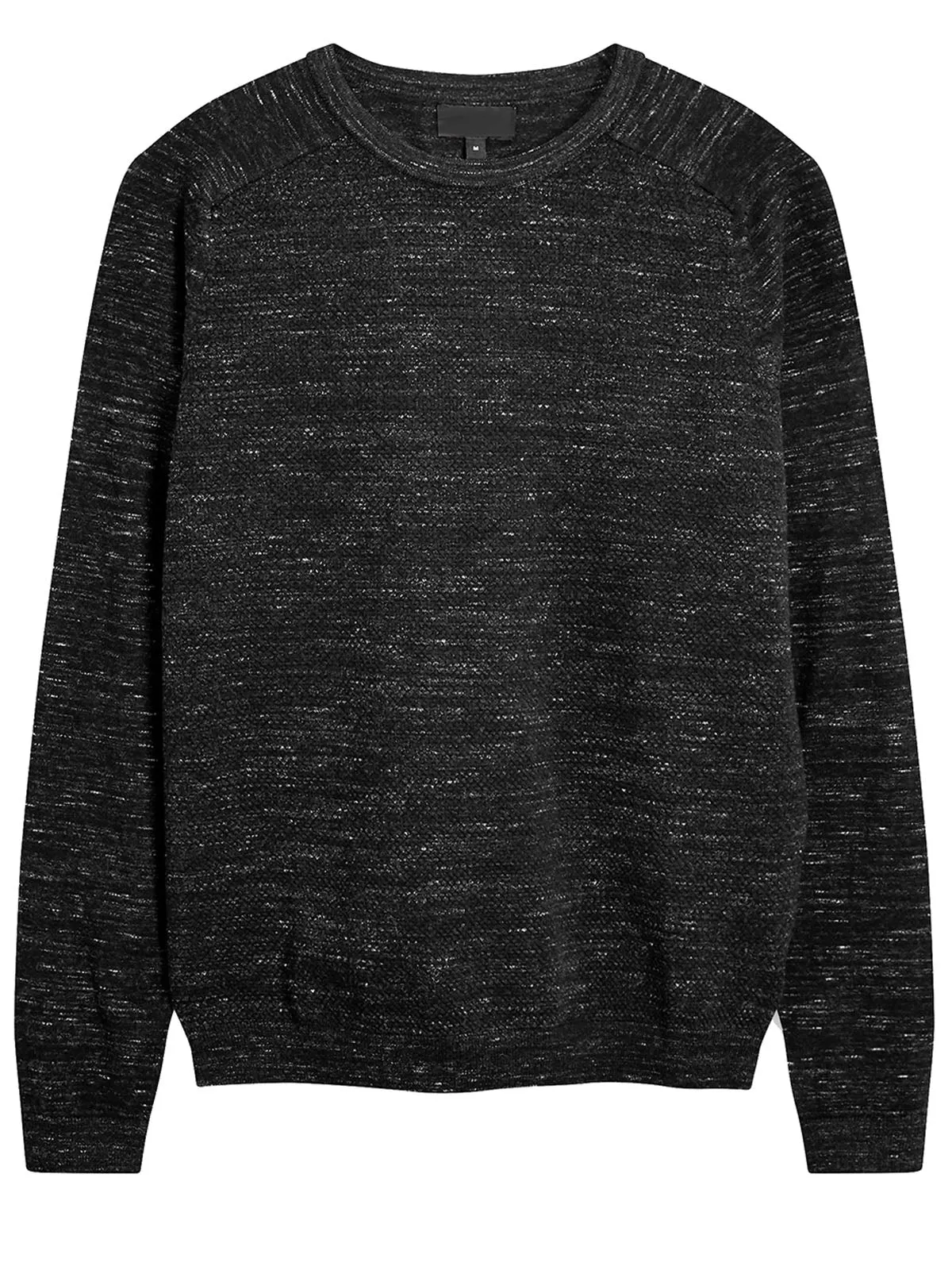 Mens Black Marl Textured Cotton Rich Crew Neck Long Sleeve Jumpers