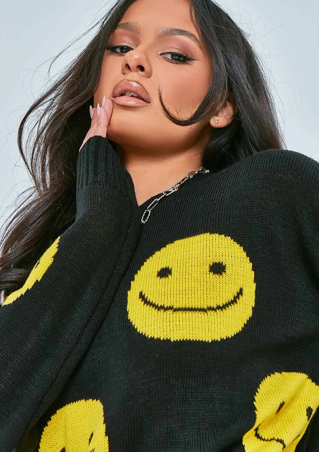 Misha Black And Yellow Oversized Smiley Graphic Knitted Jumper