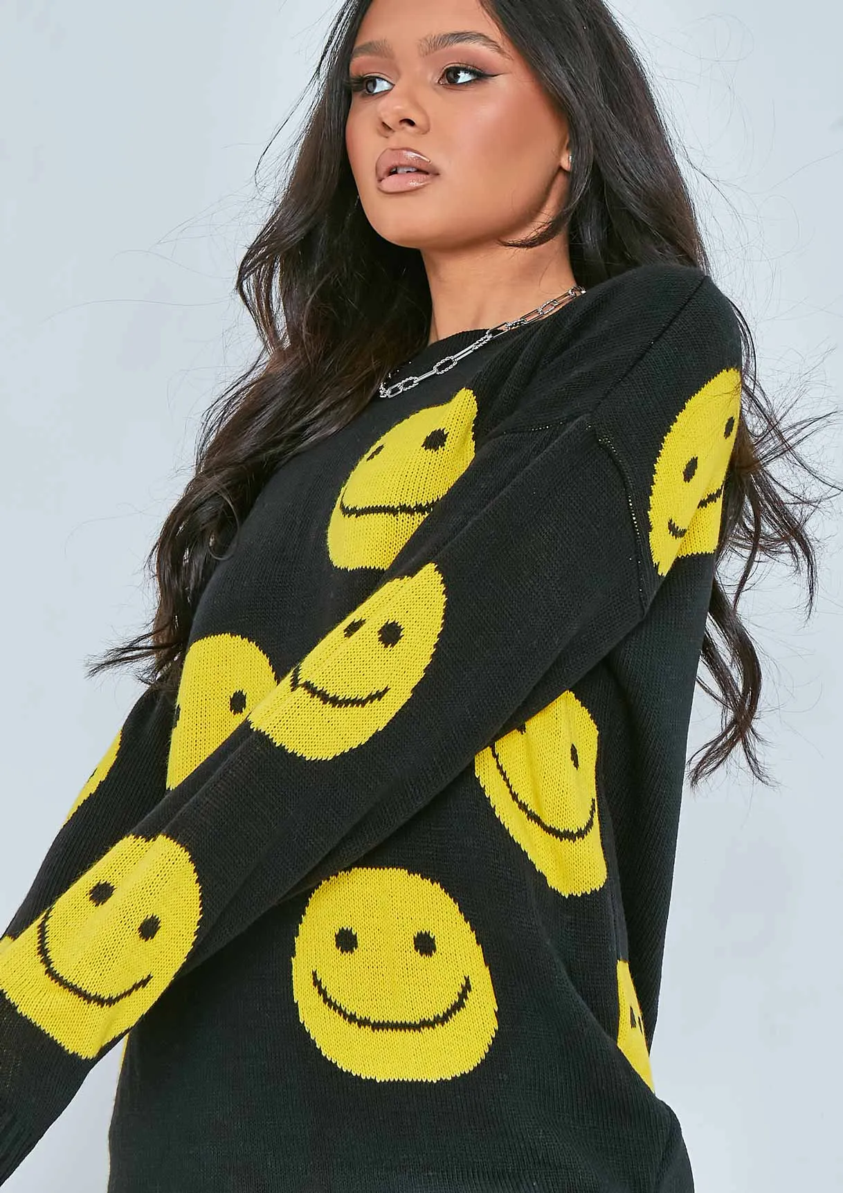 Misha Black And Yellow Oversized Smiley Graphic Knitted Jumper