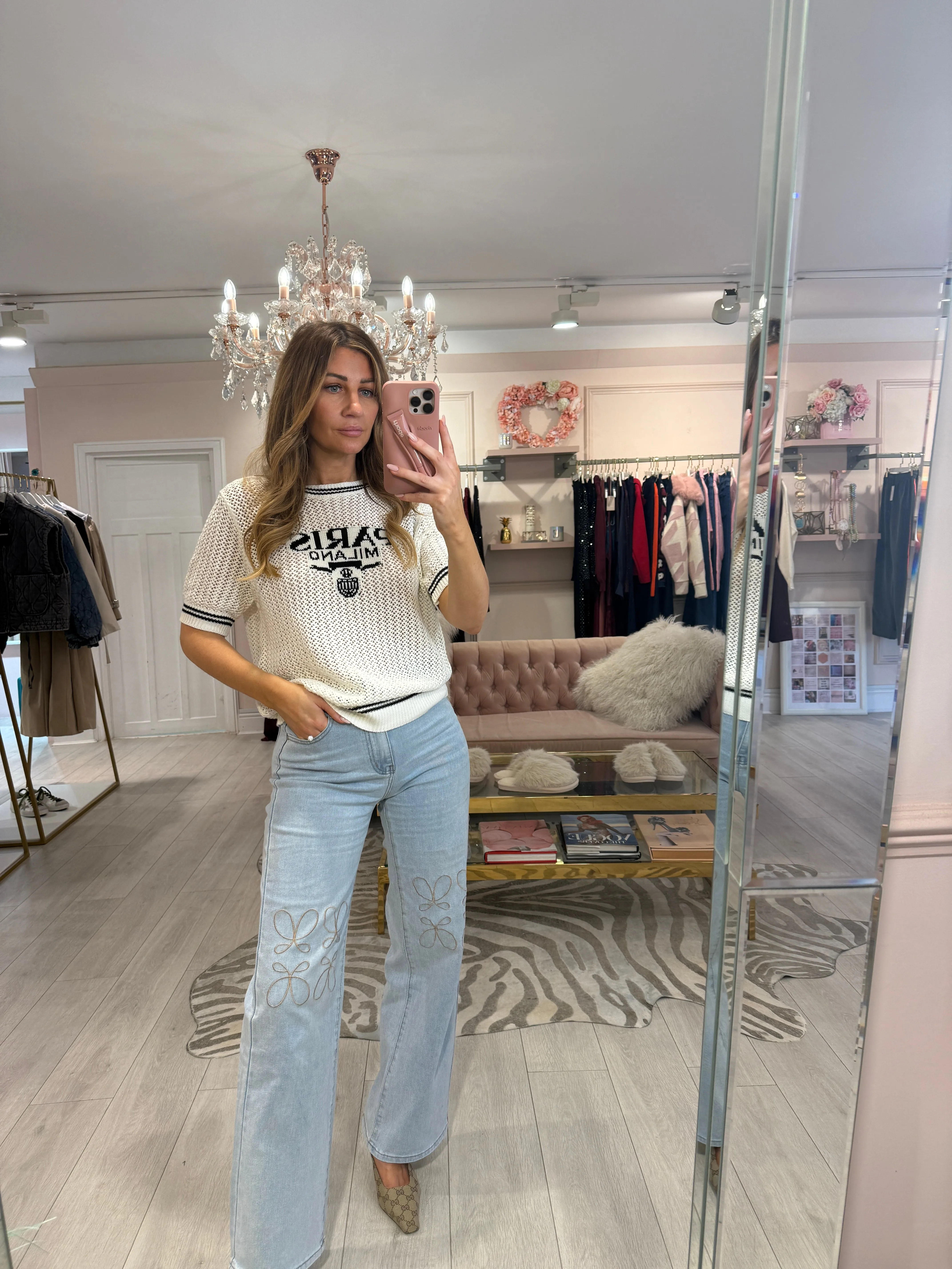 PARIS SHORT SLEEVE OPEN KNIT JUMPER WHITE