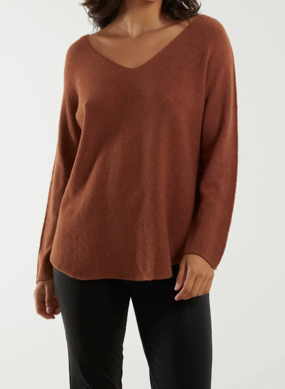 Plain V-Neck Jumper With Stitching Detail (5 Colours)