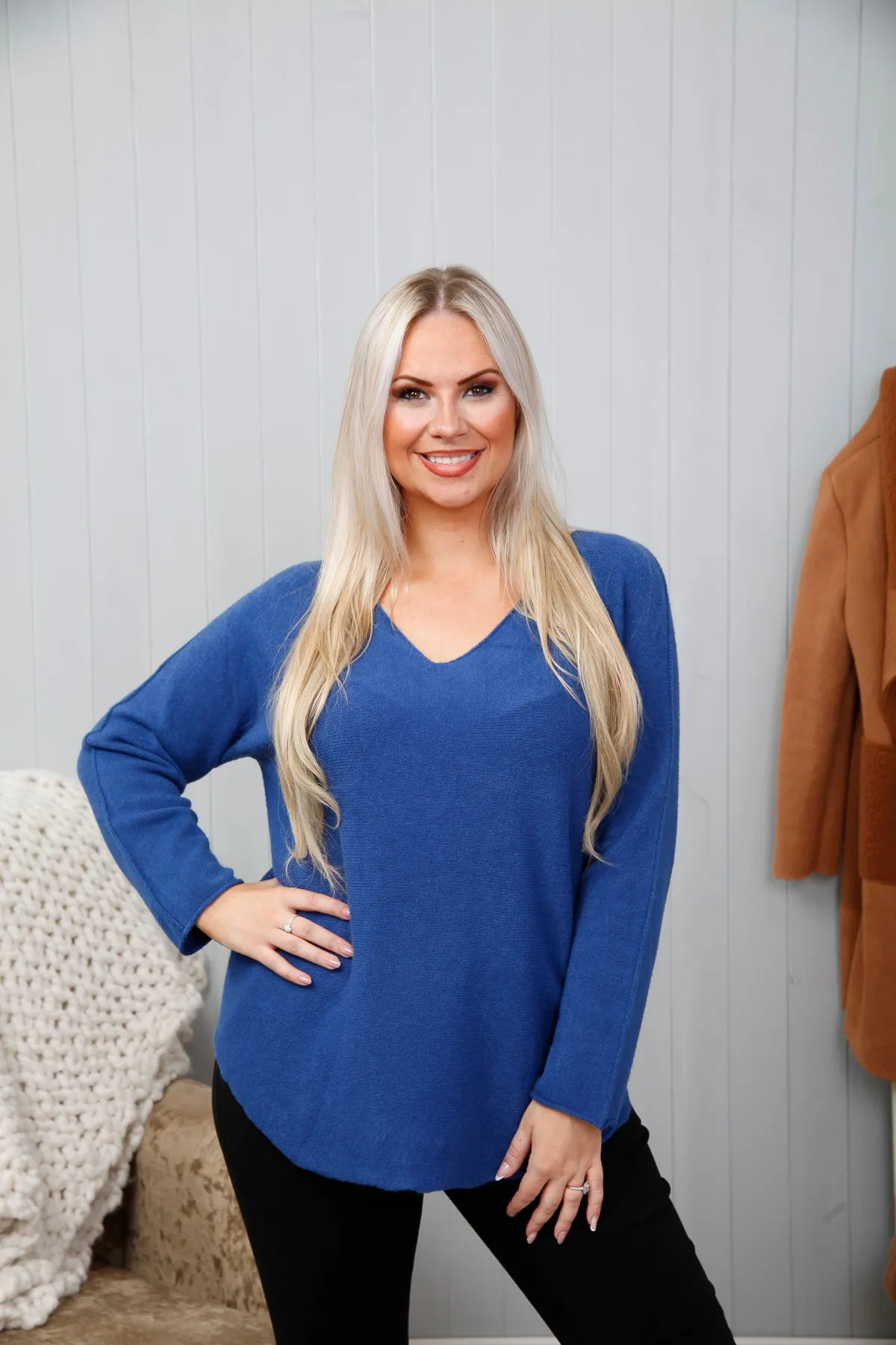 Plain V-Neck Jumper With Stitching Detail (5 Colours)