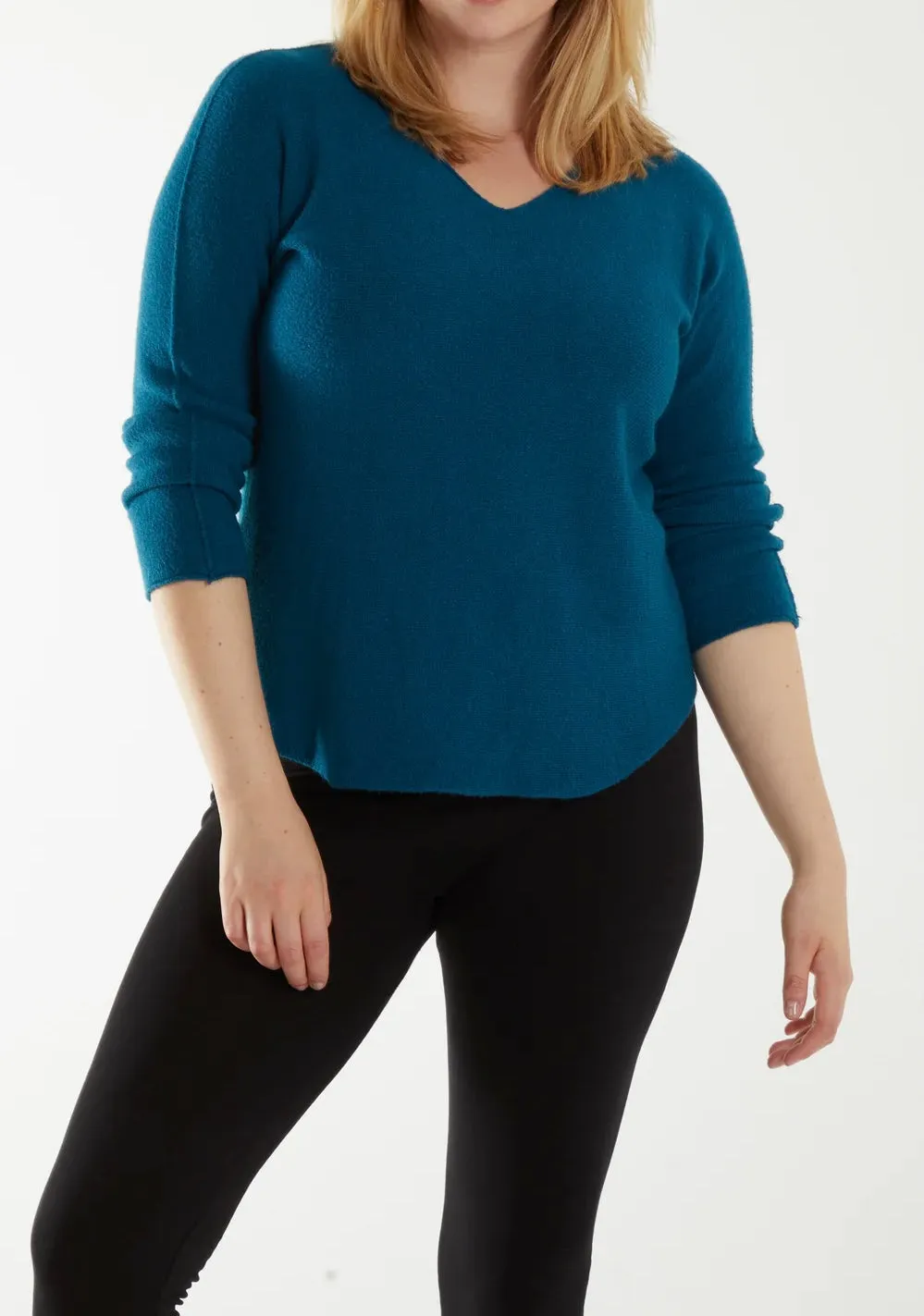 Plain V-Neck Jumper With Stitching Detail (5 Colours)