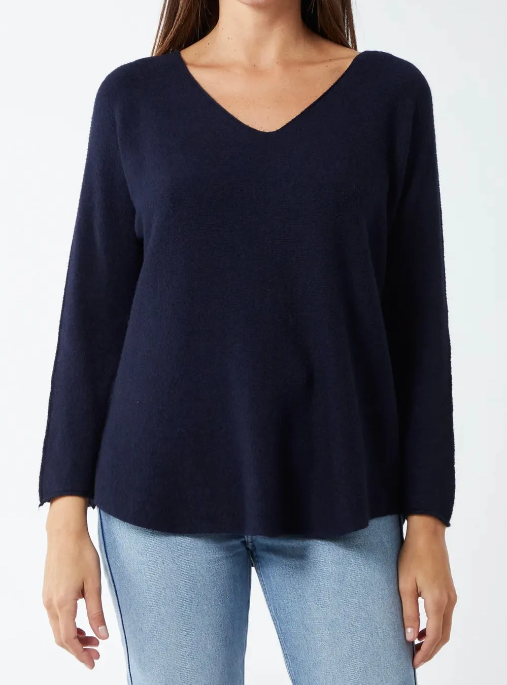 Plain V-Neck Jumper With Stitching Detail (5 Colours)