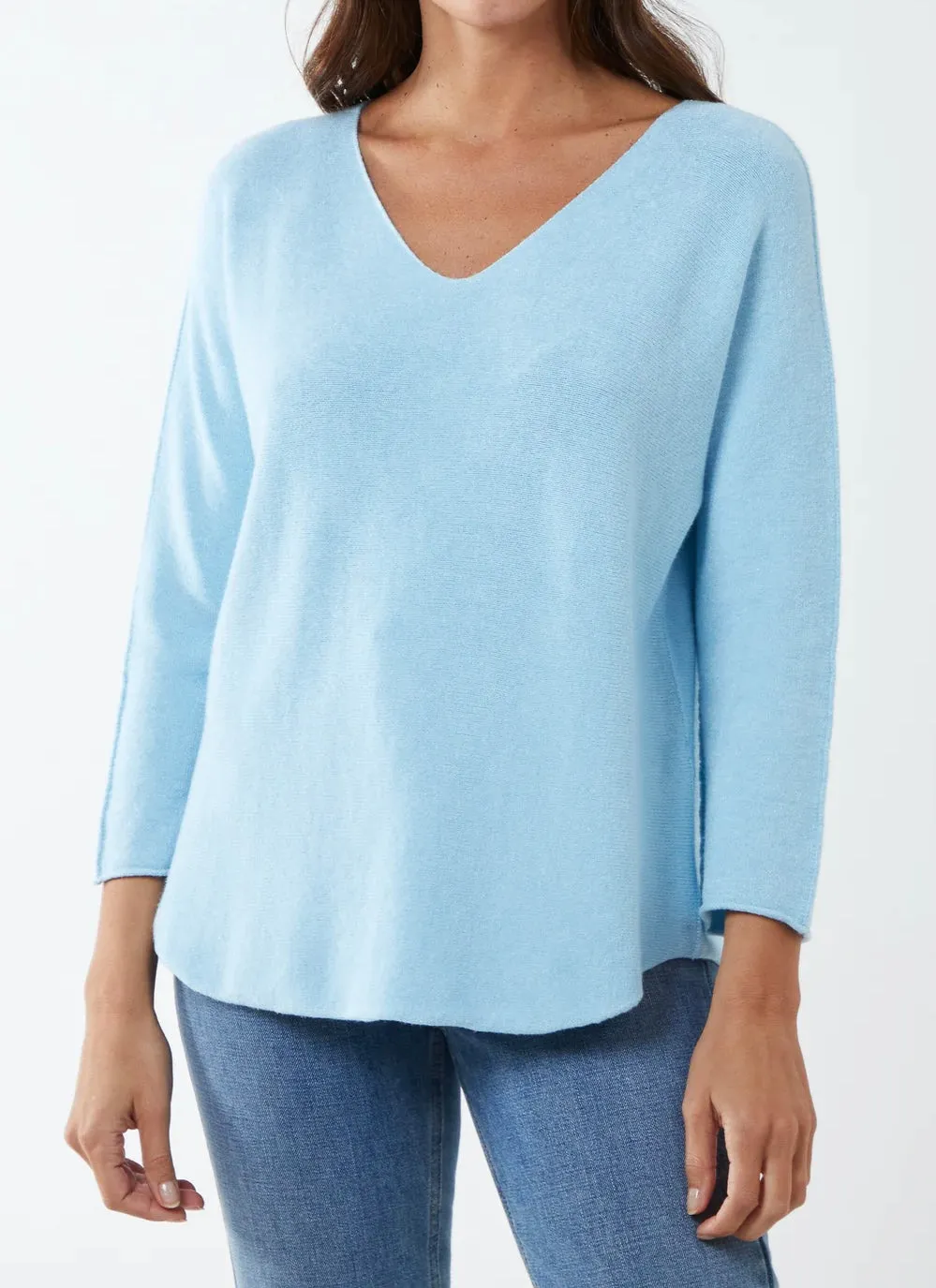 Plain V-Neck Jumper With Stitching Detail (5 Colours)